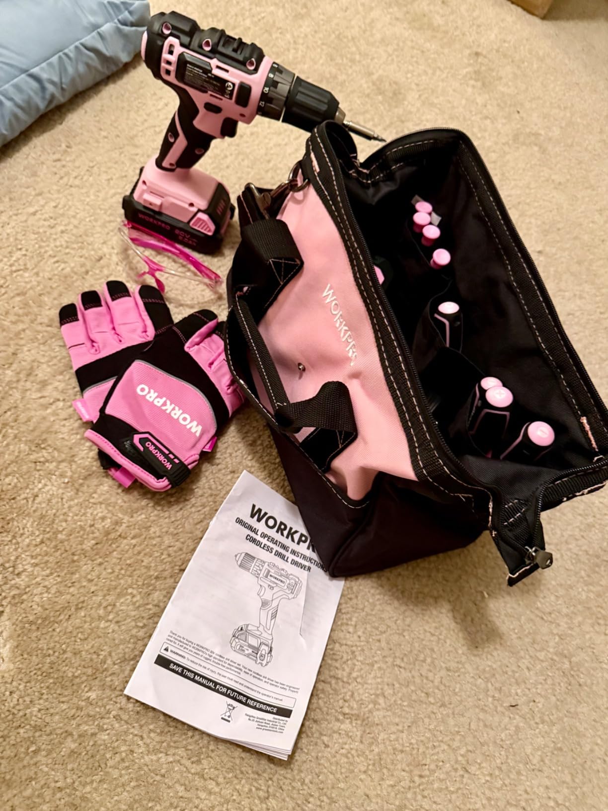 WORKPRO Home Tool Set with 20V Cordless Drill, Household Repairing Tool Kit customer photo 2