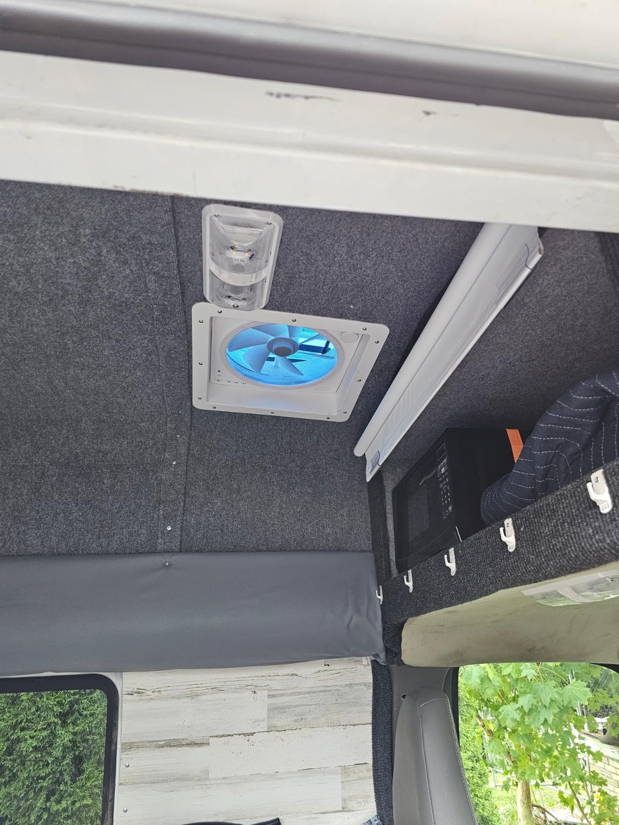 2012 RV Roof Vent Reversible Exhaust Fan 14x14, Ultra Low Sound RV Air Ventilation Ceiling Fan 12V (24V Max) Remote with Rain Sensor (Blue Semi-transparent) customer photo 1