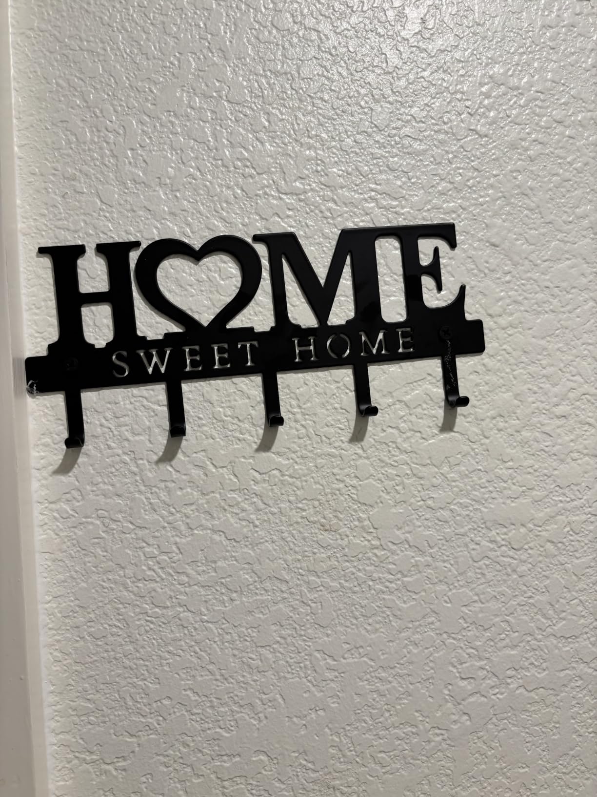 Entryway Wall Key Holder with 5 Hooks, Metal Key Rack Wall Mount for Keys, Bags and Leashes, Decorative Organizer for Entryway, Mudroom or Hallway, Sweet Home Design, 9.8 inches, Black customer photo 2