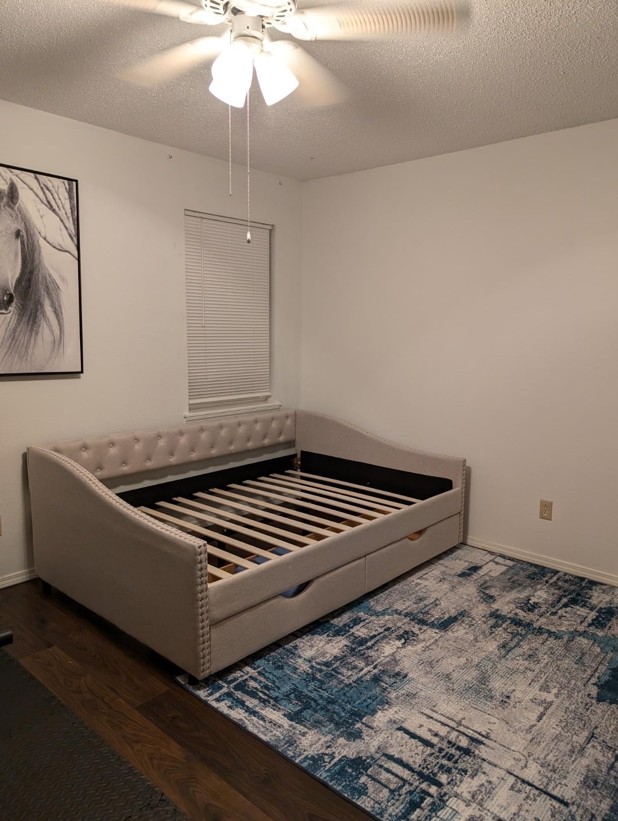 Wood Twin Daybed, Day Bed Frame with 2 Storage Drawers, Upholstered Twin Bed Frame Sofa Couch with Button and Nailhead Design for Bedroom Guest Room, No Box Spring Needed, Beige customer photo 1