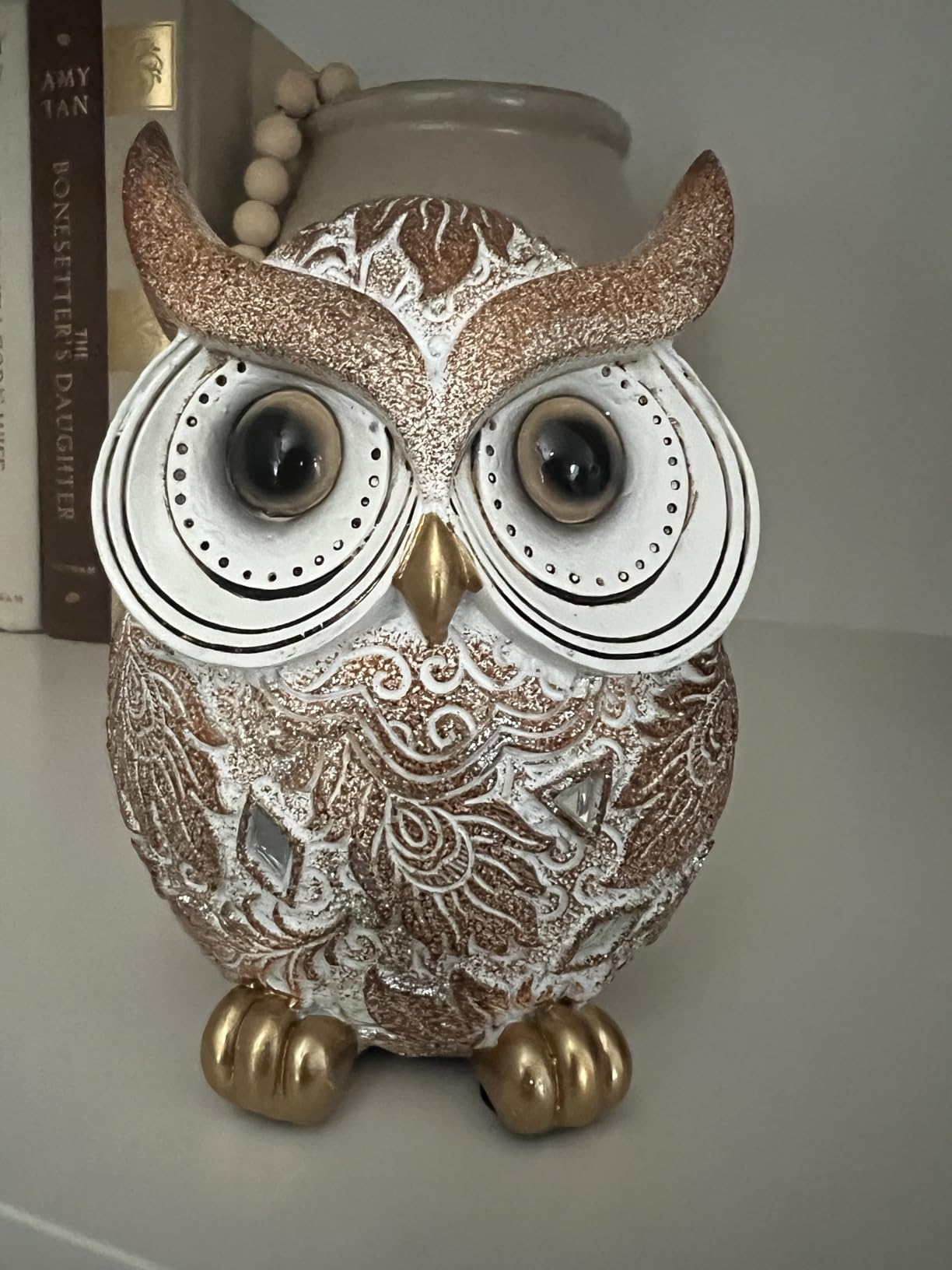 Smadeer Black and White Owl Statue, Small Resin Owl Boho Shelf Decor customer photo 1
