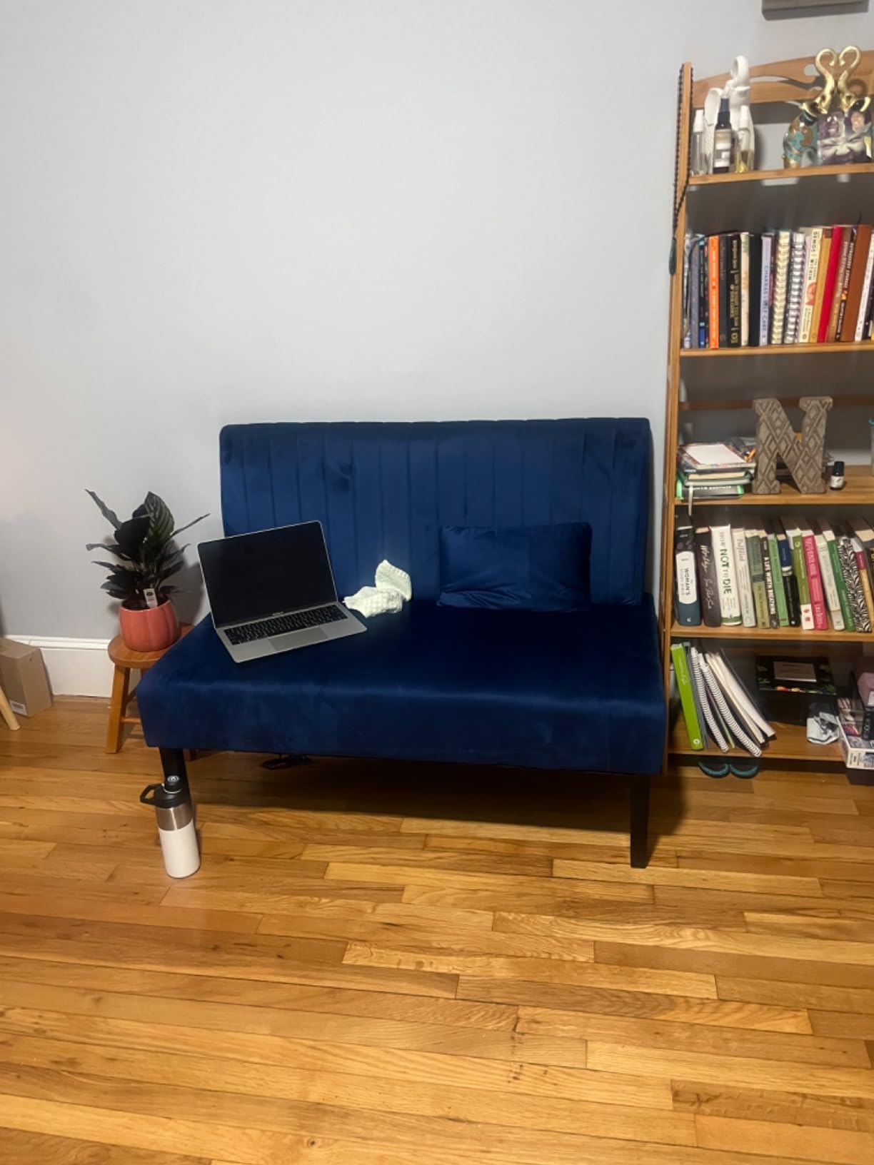 Grey Velvet Armless Loveseat with USB, Small Cozy Couch for Living Room customer photo 1