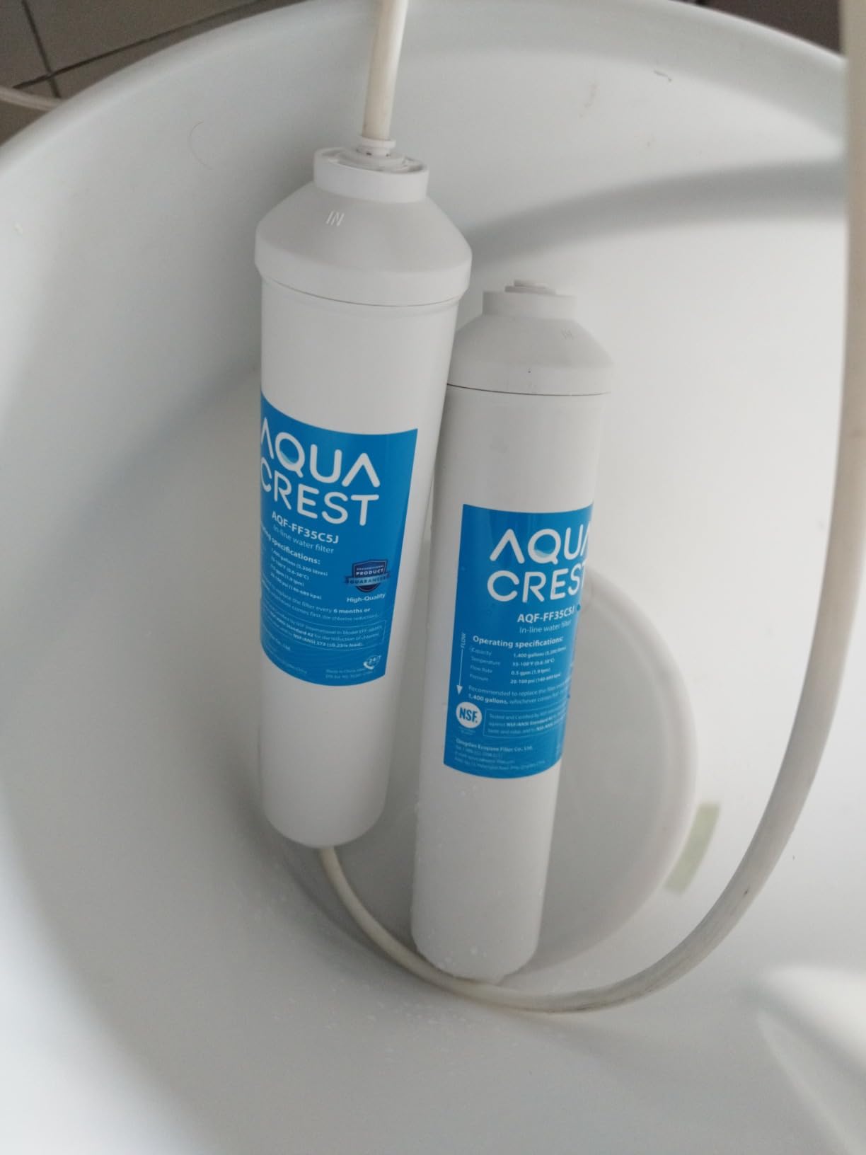 AQUA CREST FF35C5J Inline Water Filter Replacement, NSF/ANSI 42 Certified | 1/4 Quick-Connect Replacement for Refrigerator, Post-Carbon Filter for Reverse Osmosis Systems, 6-12 Months (NO Fittings) customer photo 1
