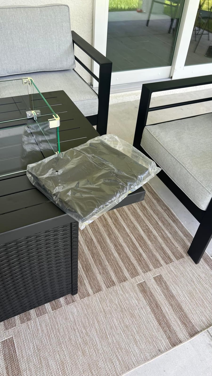 LayinSun Outdoor Aluminum Furniture Set with Fire Pit Table, 5 Pieces Patio Sectional Conversation Chat Sofa Modern Seating Set customer photo 1