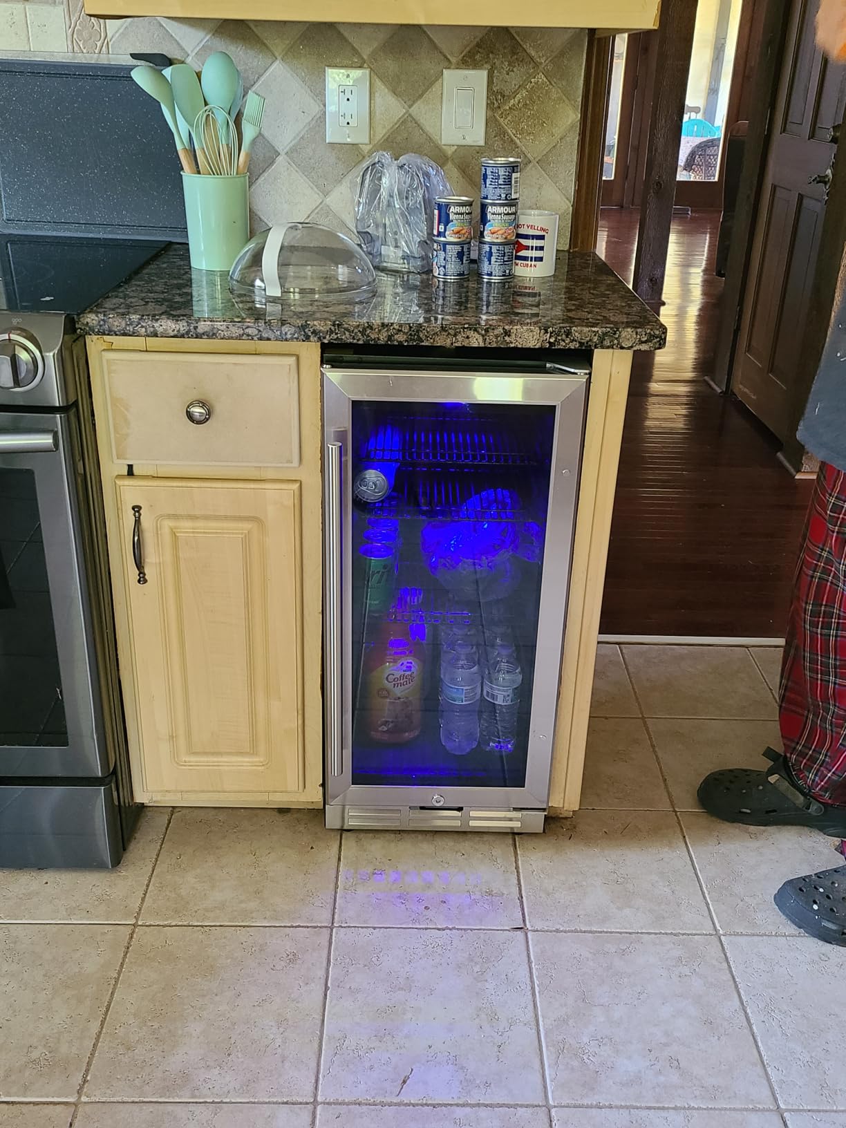 EUHOMY 15 Inch Beverage Refrigerator, 127 Can Under Counter Refrigerator | 37°F-65°F, Compressor Cooling, Built-in or Freestanding, Removable Shelves, Bar Office Kitchen Use, LED Light, Glass Door customer photo 1