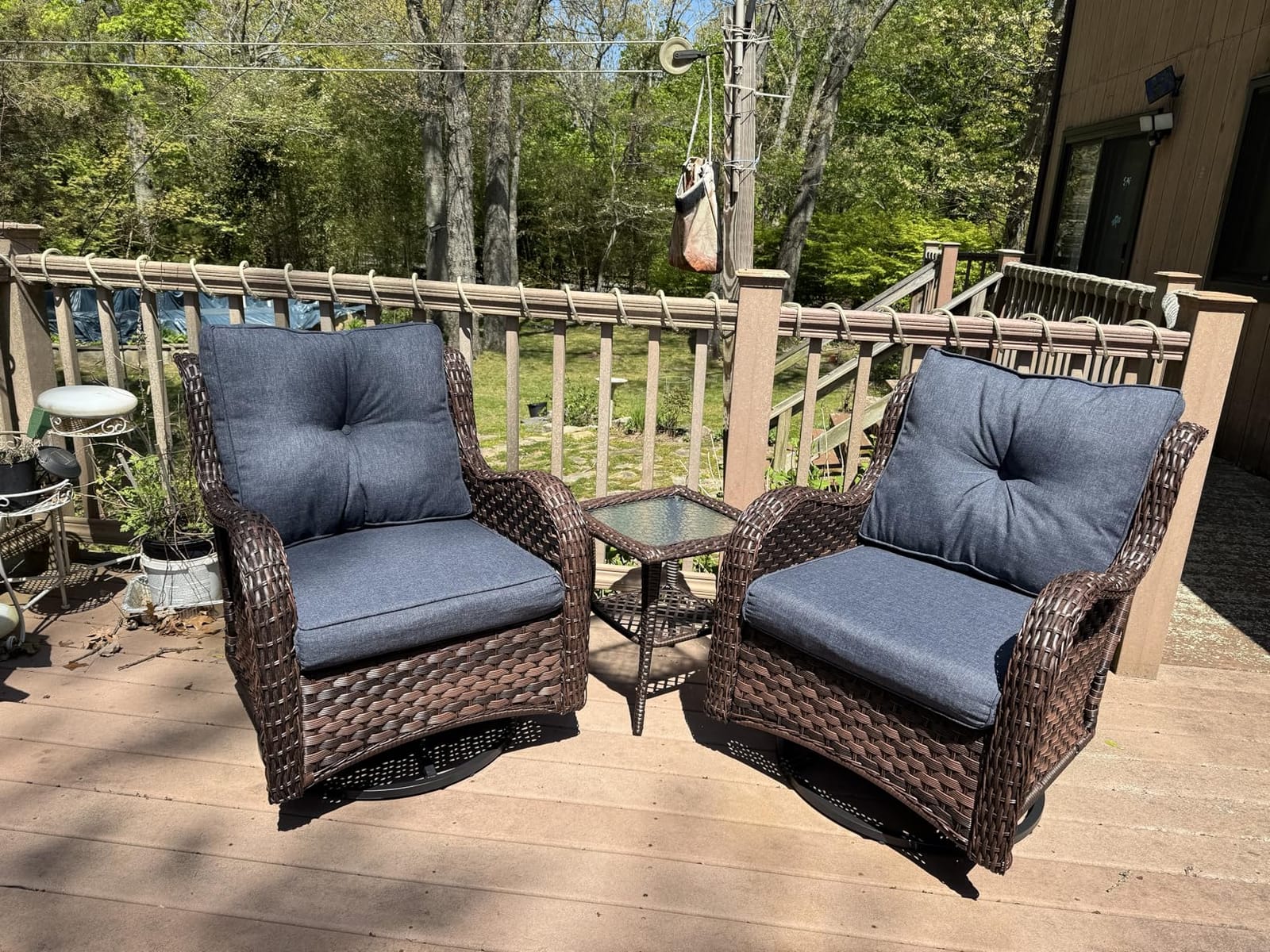 LayinSun 7 Pieces Outdoor Patio Furniture Set with Fire Pit Table, Rattan Wicker Sectional Swivel Rocker Chairs Sets with Ottomans, Swivel Glider Chairs and Coffee Table customer photo 2