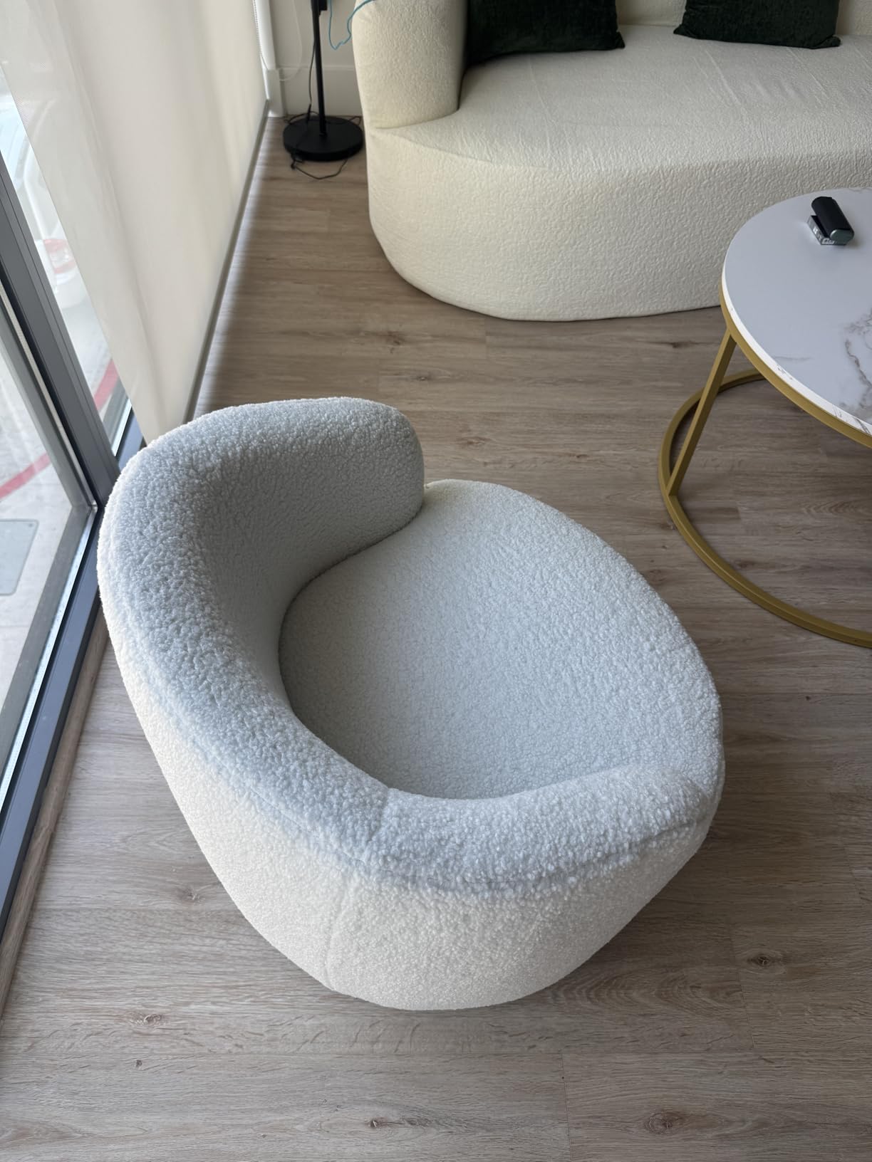 FOXHUNTER 360° Swivel Accent Chair, Barrel Chairs, Teddy Ivory customer photo 2