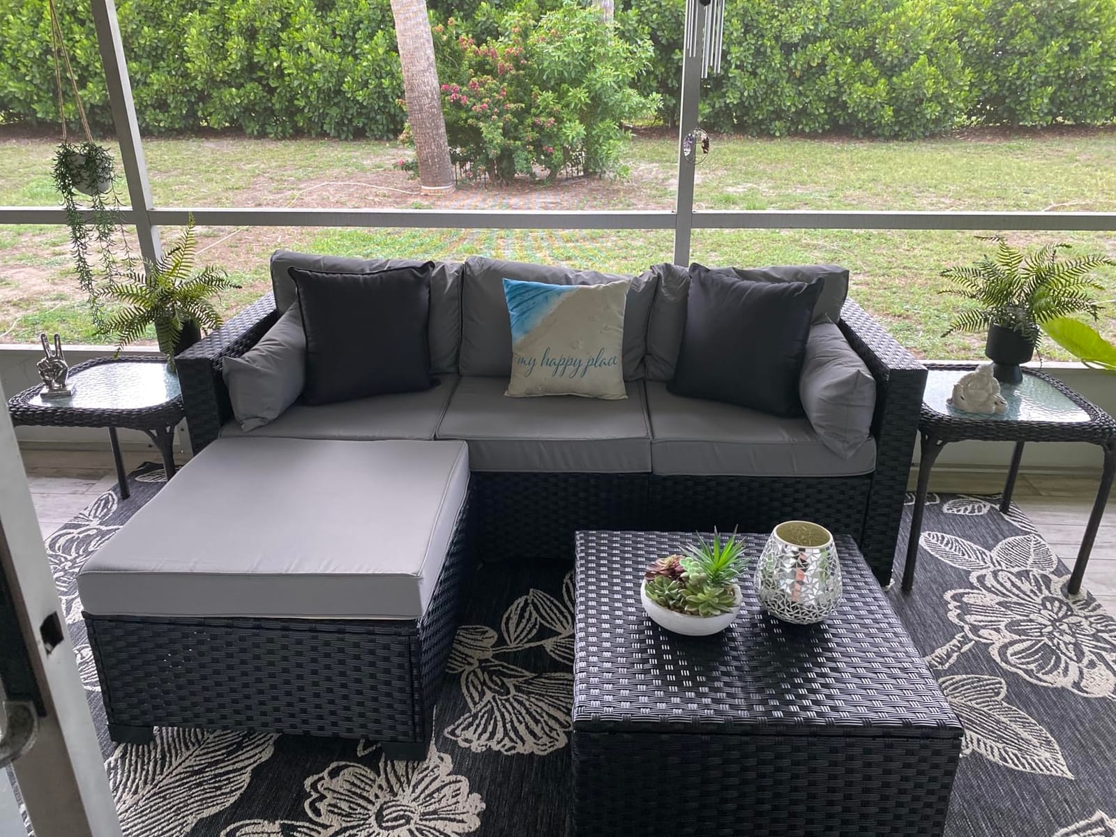 Rattaner 3 Pieces Patio Furniture Set Outdoor Sectional Wicker Patio Furniture Patio Couch with Ottoman and Outdoor Table All-Weather Anti-Slip Cushions Waterproof Covers, Light Grey customer photo 1