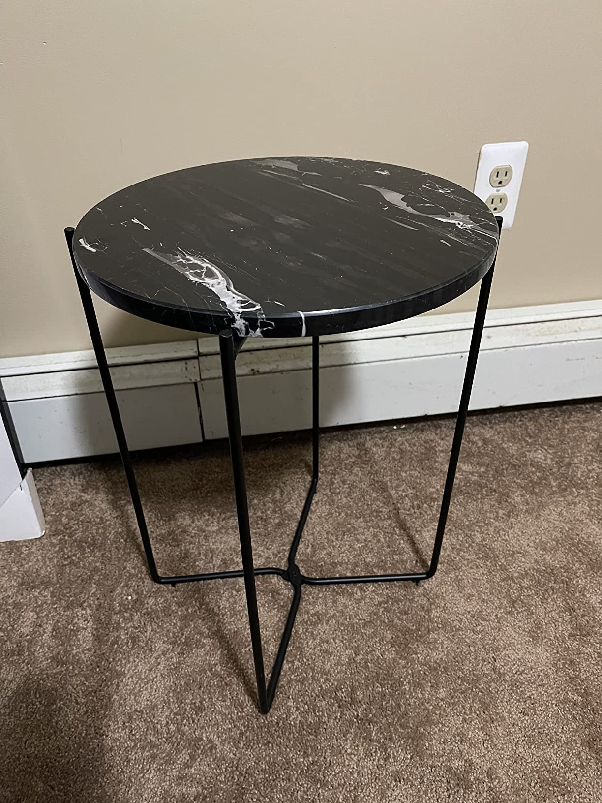 Real Marble Side Table, No Assembly Required Round End Table for Living Room, 15