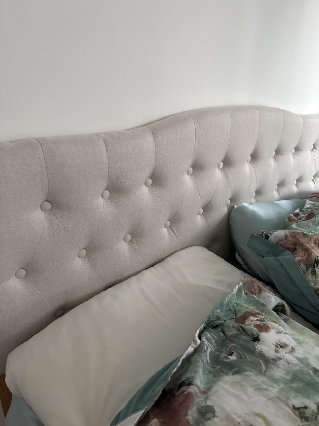 Tufted Headboard Queen Size, Solid Wood Adjustable Height Head Board, Beige customer photo 1