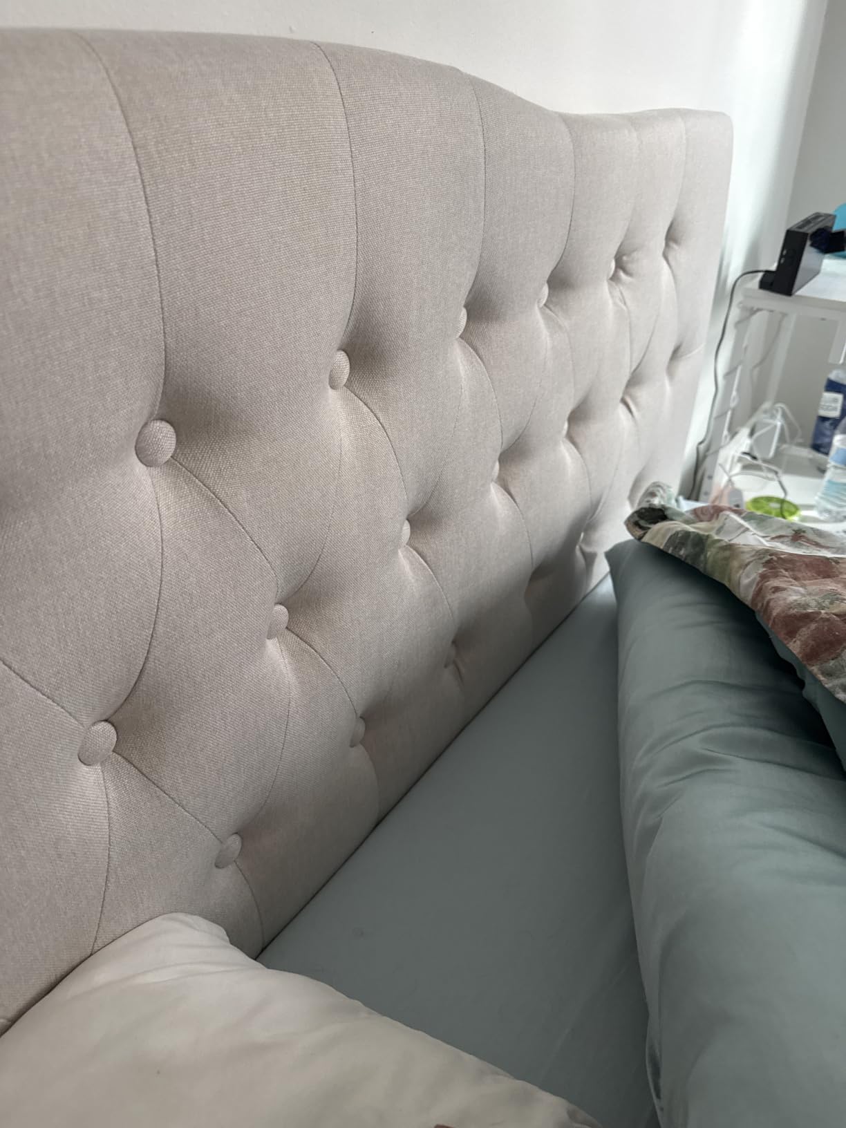Tufted Headboard Queen Size, Solid Wood Adjustable Height Head Board, Beige customer photo 2
