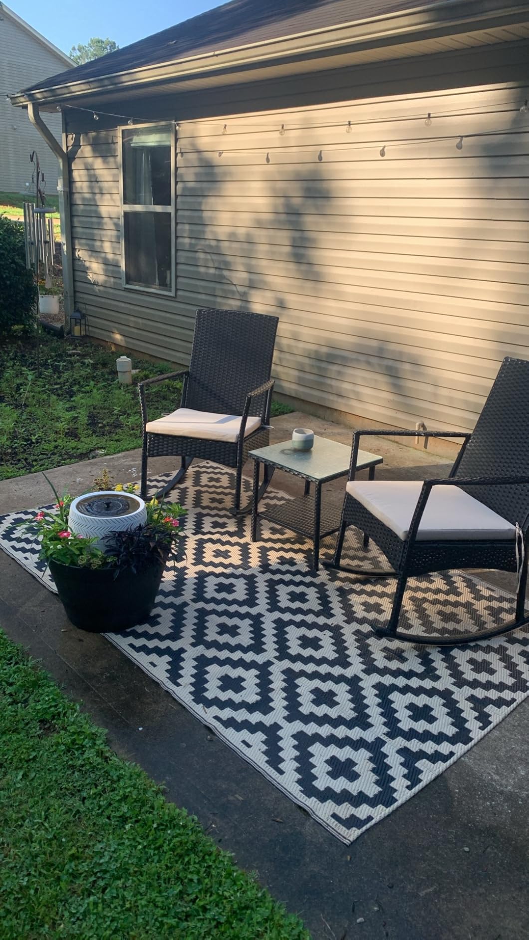 Greesum 3 Pieces Patio Furniture Set Outdoor Wicker Rocking Chairs,Beige customer photo 2