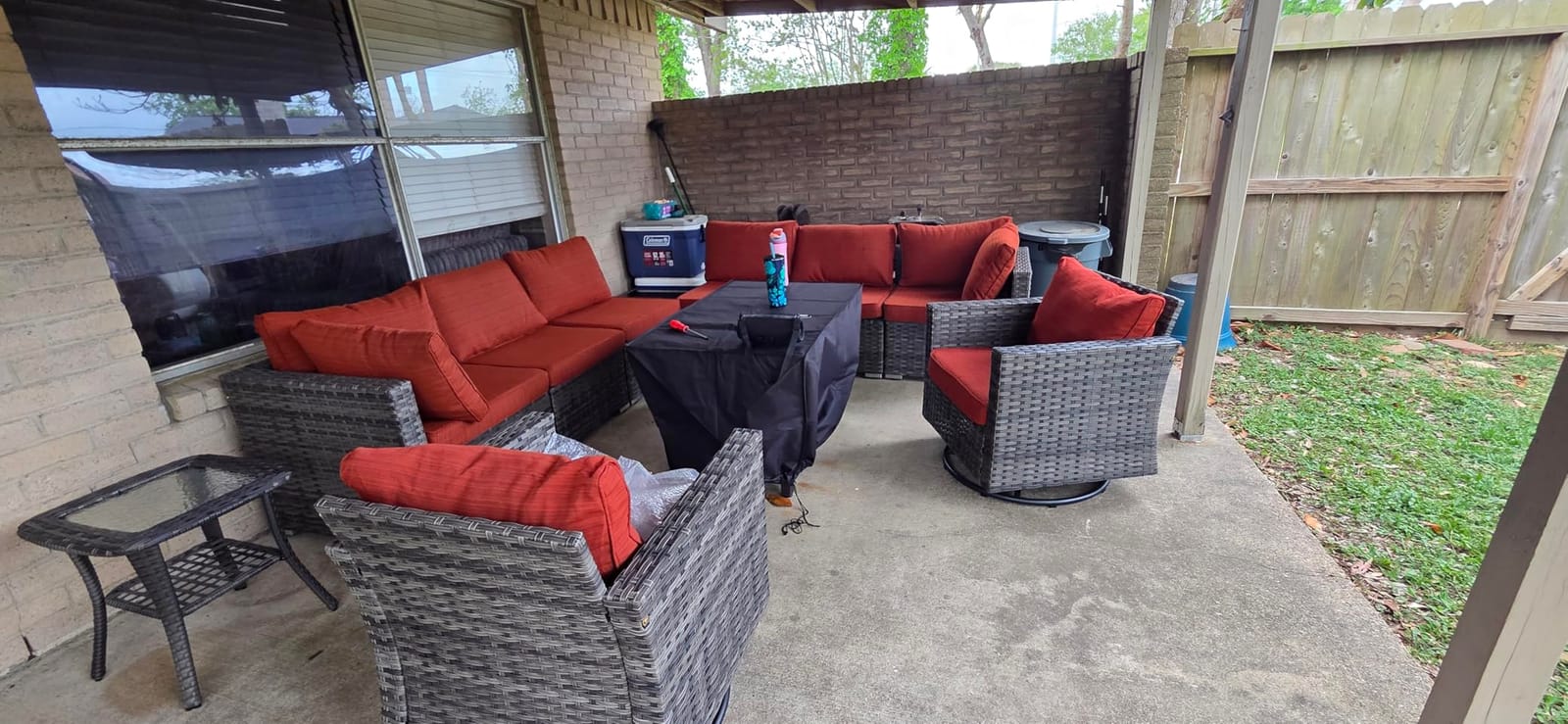 ovios 11 Piece Outdoor Patio Furniture Set with Fire Pit Table,Conversation Sectional Wicker Couch with Swivel Chairs,Modern Outside Sofa for Balcony Backyard, Black customer photo 2