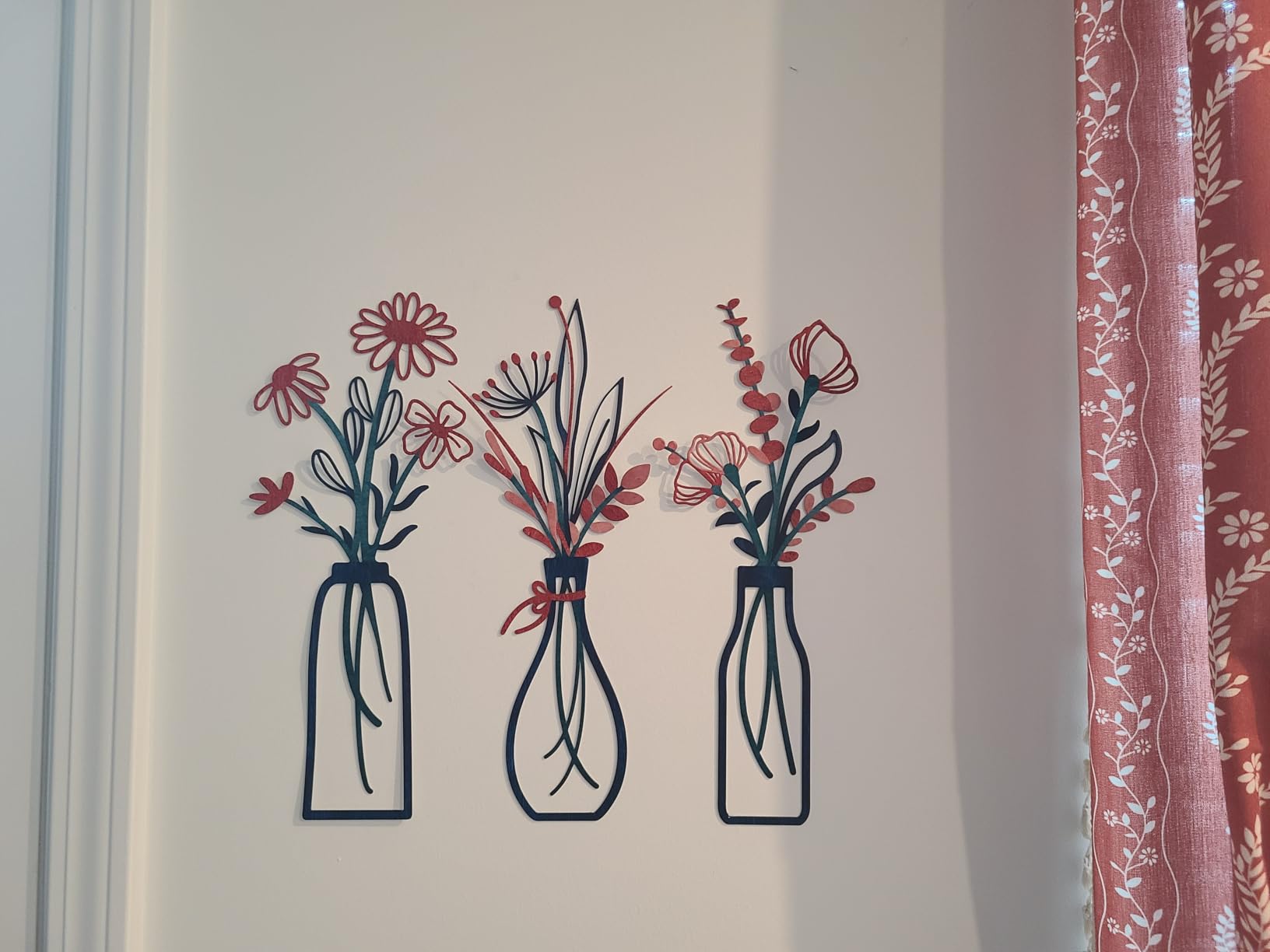 Pigort 3 Pieces Metal Flowers Wall Art- Rustic Farmhouse Decor Minimalist Decor for Living Room Bathroom Bedroom Dining Room, Housewarming Gifts Christmas Decoration(Beige, Vase-C) customer photo 2