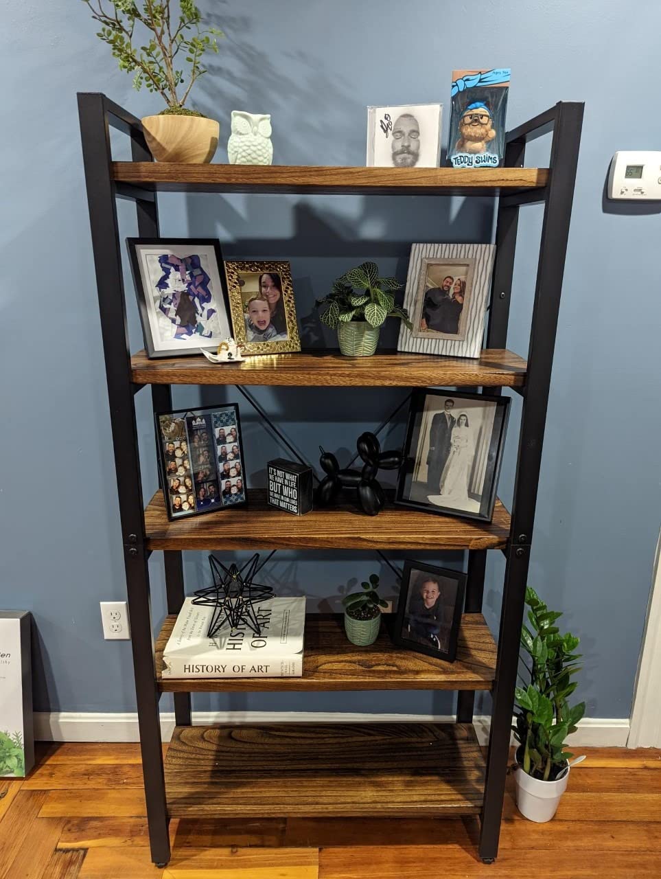 WH-AOERPUMY 5 Tier Bookcase, Solid Wood Bookshelf Rustic Vintage Industrial Etagere Bookcase, Metal and Wood Free Vintage Bookshelf, Retro Brown (5-Tiers) customer photo 1