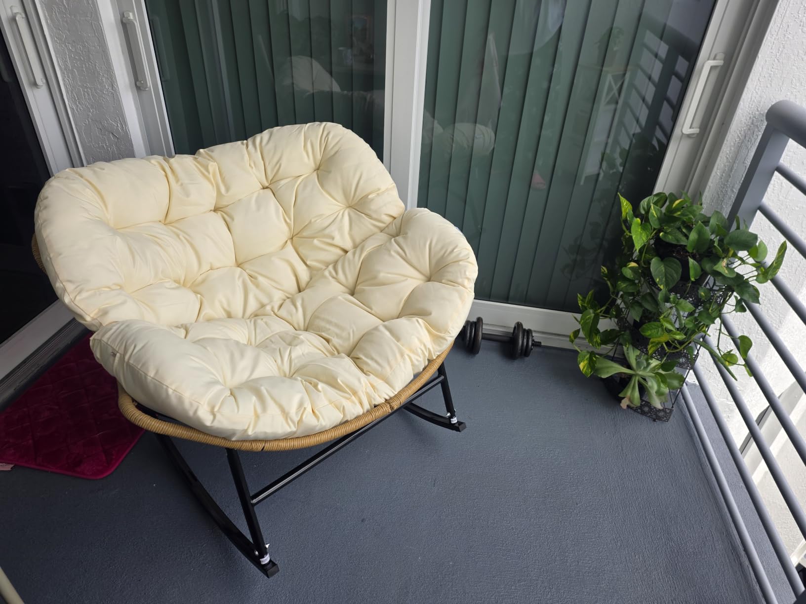 NICESOUL 2-Piece Outdoor Patio Papasan Rocking Chair, Cozy Oversized Wicker Gliding Lounge Chairs for Balcony, Patio or Porch, Wide & Large Double Royal Rocker with Comfy Padded Cushion, Brown/Tan customer photo 2