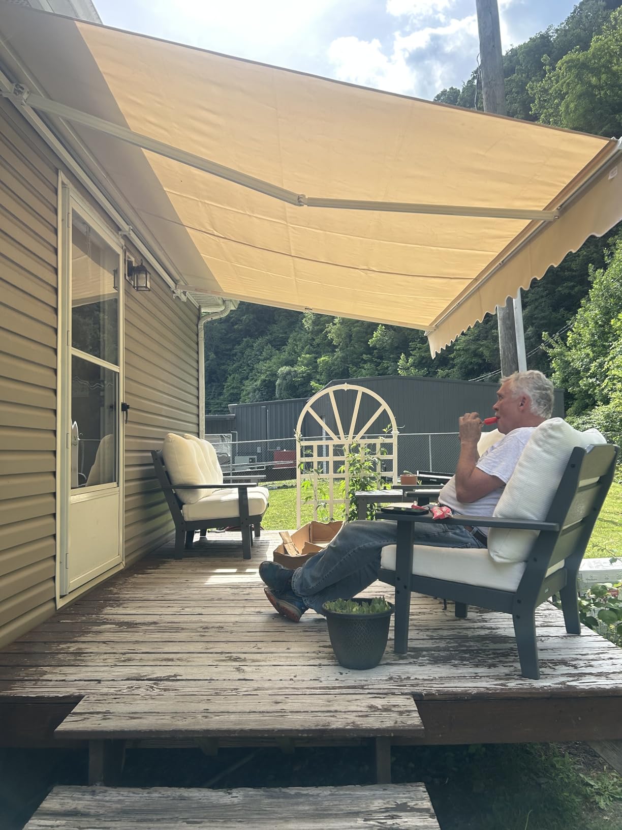 Yardenaler 12x10 FT Manual Retractable Patio Awning, Outdoor Window Sun Shade Shelter with Crank Handle & Canopy for Deck, Garden, Backyard, Balcony, Beige customer photo 1