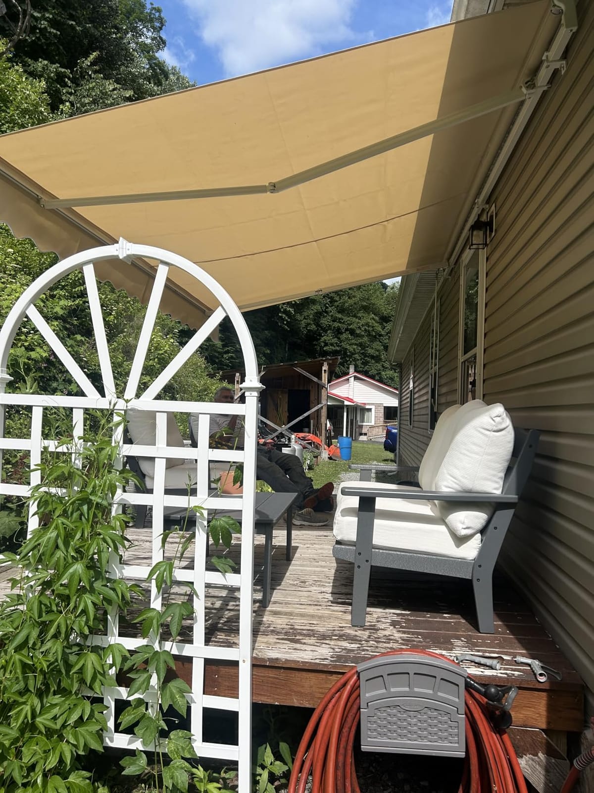Yardenaler 12x10 FT Manual Retractable Patio Awning, Outdoor Window Sun Shade Shelter with Crank Handle & Canopy for Deck, Garden, Backyard, Balcony, Beige customer photo 2