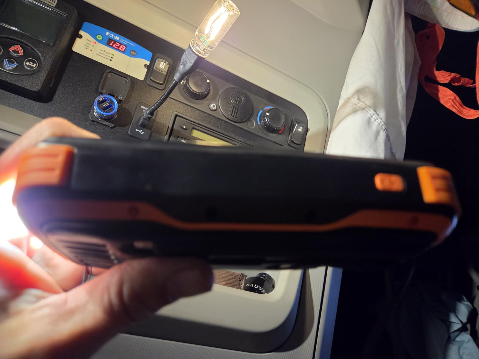 Solar Power Bank 40000mAh PD20W Fast Charging Portable Solar Charger | Built-in 4 Cables, 3 Ports, Dual Bright Flashlight, External Battery Pack for Camping, Hiking, and Outdoor Use, Orange customer photo 1