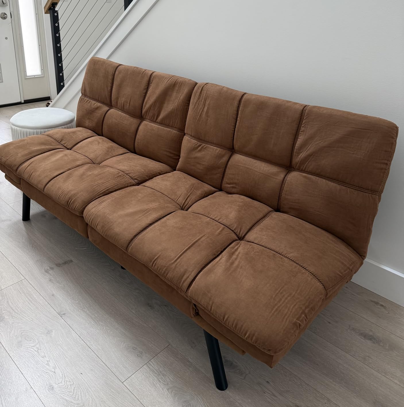 Amazon Basics Convertible Loveseat Sofa Bed with Memory Foam, Adjustable Positions, Linen Fabric, Modern Sleeper for Small Living Room, Office, Apartment, Brown customer photo 1