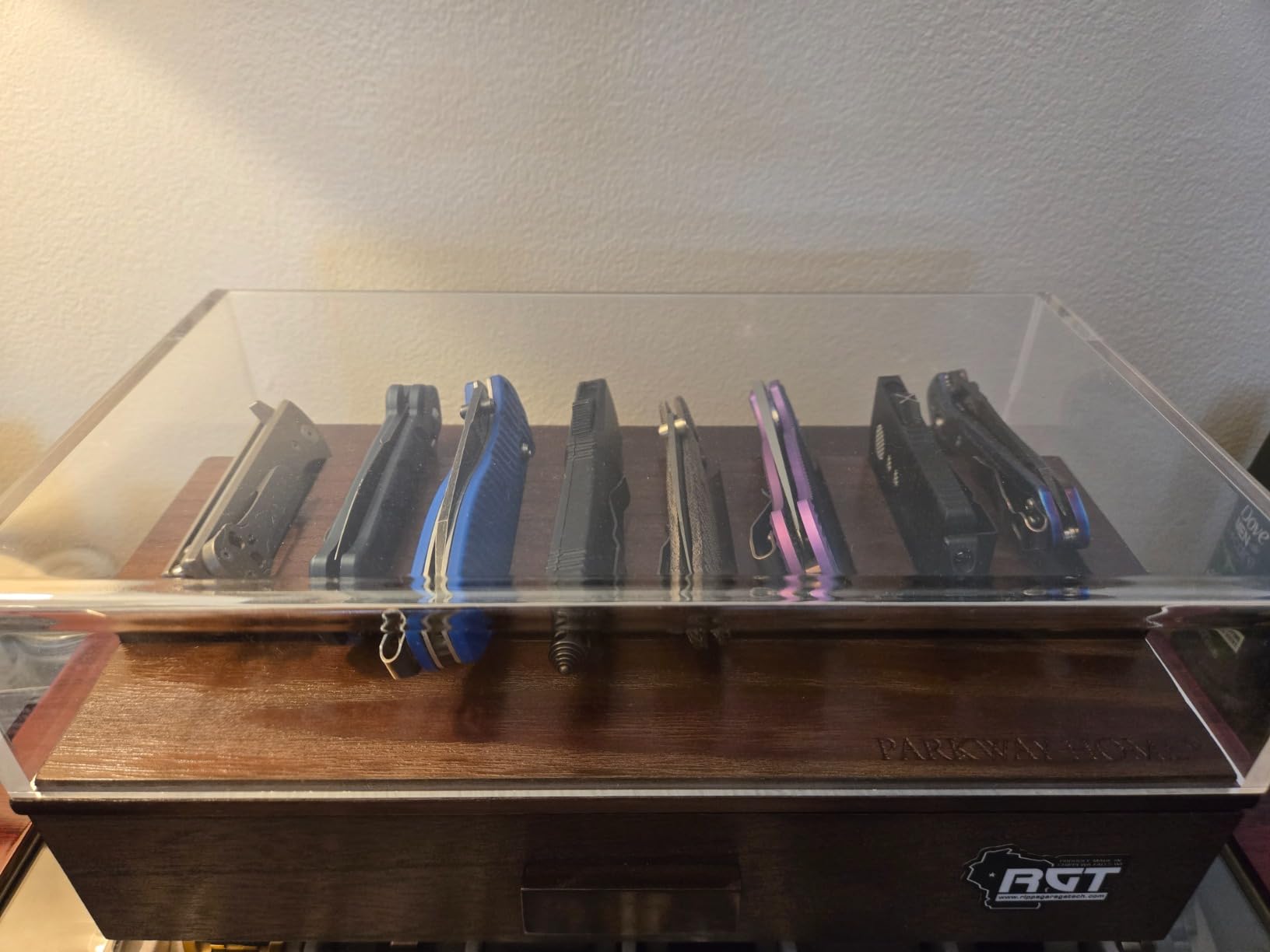 Large Pocket Knife Display Case for for 24 Knives - Wooden Knife Collection Case with Sturdy Clear Cover- Two-Tier Knife Cases for Collections with a Removable Drawer Insert for Other EDC Items customer photo 2