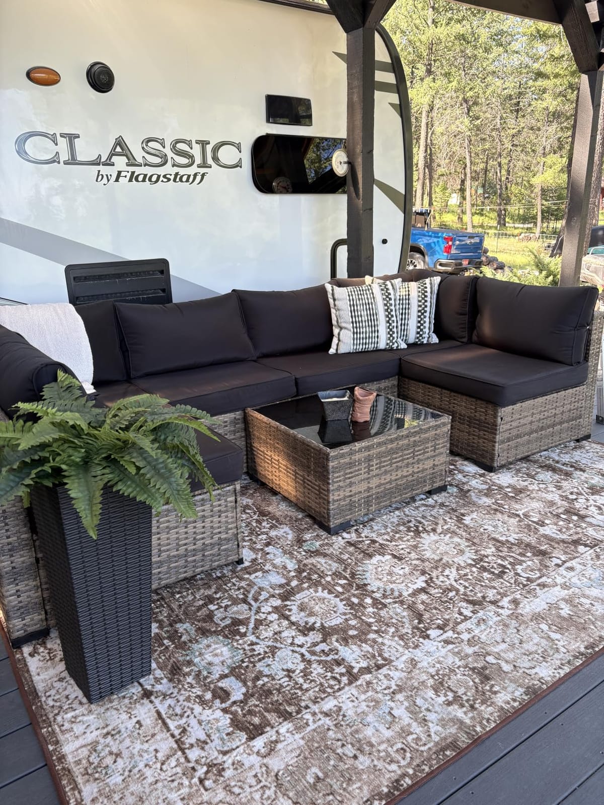 Aoxun Patio Furniture Sets, 8-Piece Outdoor Patio Furniture with 44'' Propane Gas Firepit Table, Wicker Outdoor Conversation Set Sectional Sofa for Backyard, Poolside, Garden (Black Cushion) customer photo 1