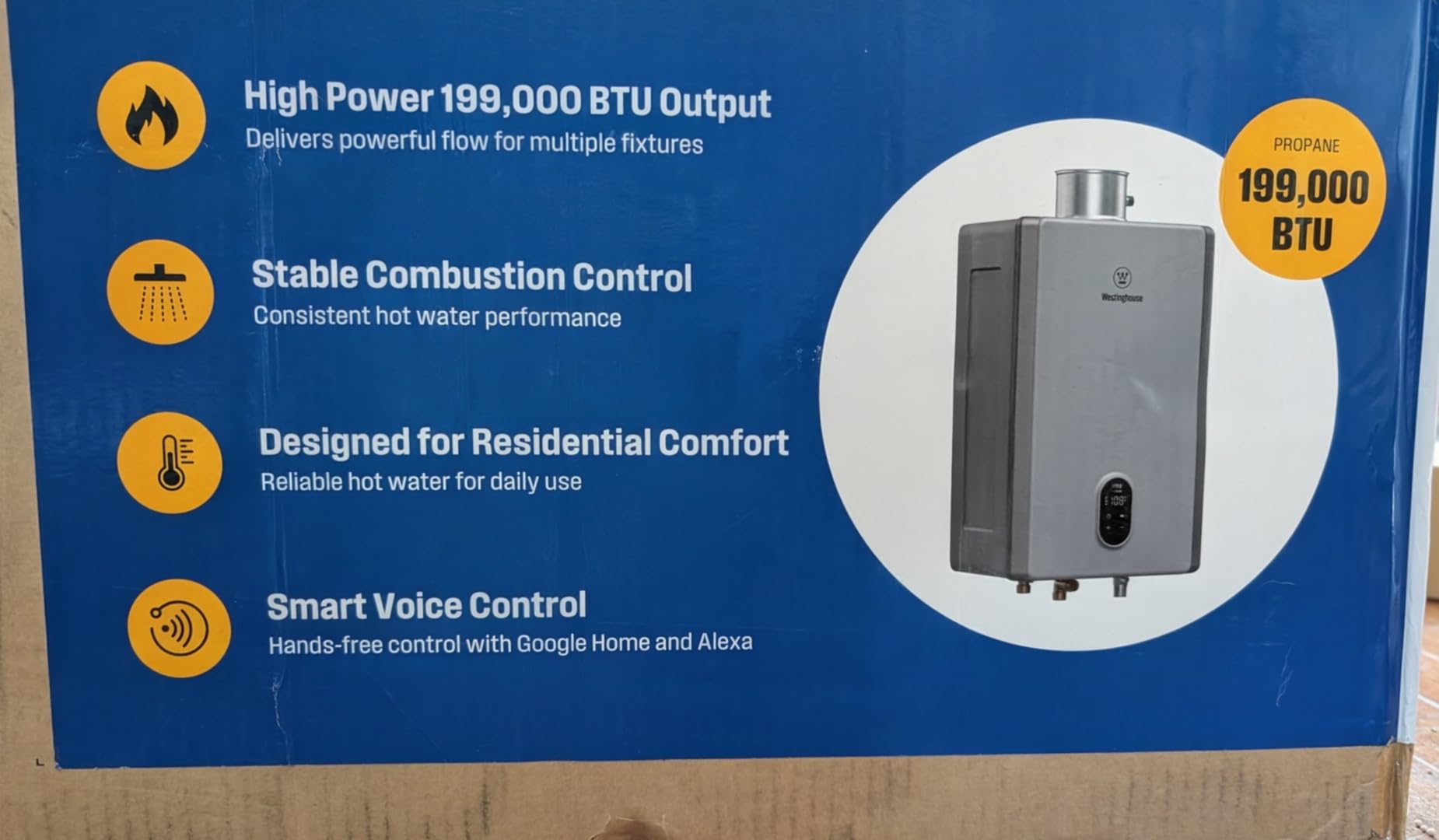 Westinghouse Indoor Natural Gas Tankless Water Heater, 5.1 GPM, 120,000 BTU | WiFi & App Control, ±1°F Temperature Stability with Self-Modulation, Supports 2-4 Fixtures for Whole-House Use, CSA Certified customer photo 1