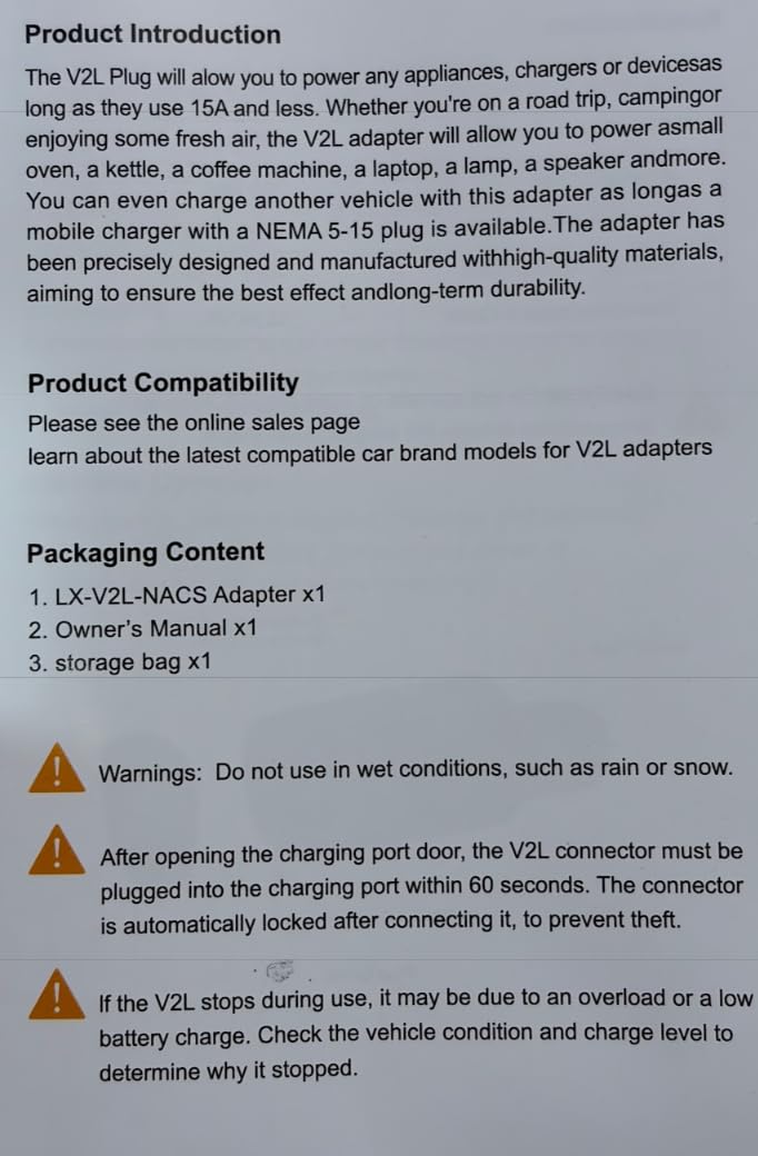 NACS V2L Adapter-Vehicle to Load Adapter for 2025+Ioniq 5/6/9, 2026+Kia EV3/5/6/9, 2025+Genesis(Requires V2L+NACS Inlet), Safety Lock, LED Display,Power for Camping, Trips, Emergencies etc. customer photo 2