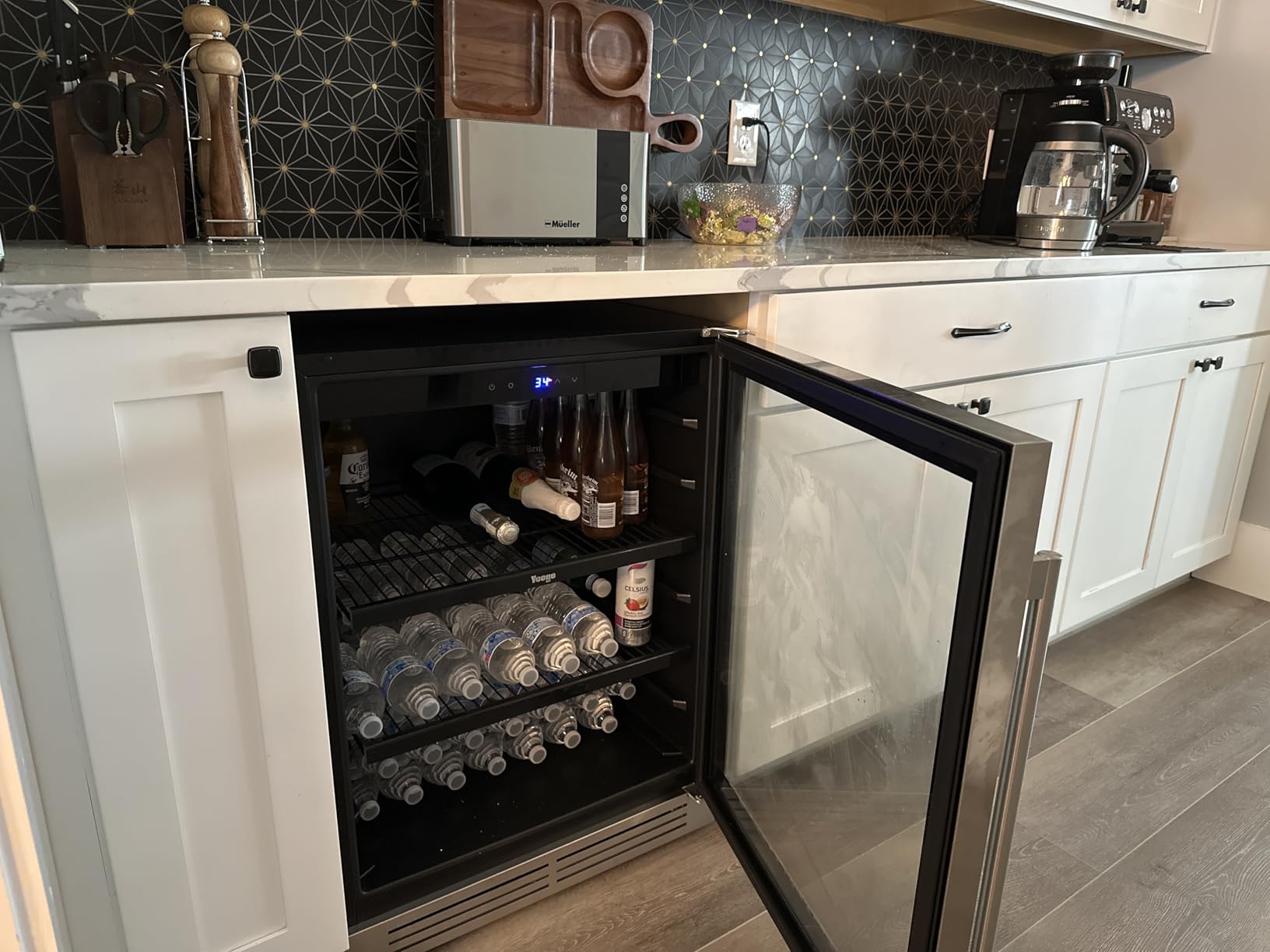 Yeego 24 Inch Beverage Refrigerator - 180 Cans Drink Fridge (Left-Hinged) | Glass Door, 34-54°F Cooling for Beer, Soda & Wine | Under Counter, Built-In or Freestanding customer photo 2