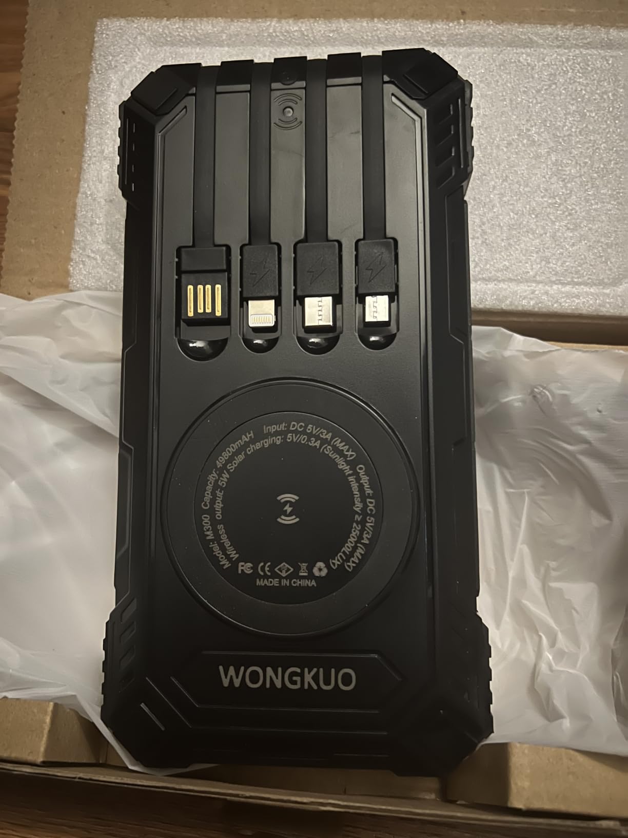 Solar Charger Power Bank - 49800mAh QC3.0 Fast Charging Portable Charger | 5V/3.1A Wireless Solar Battery Charger Built-in 4 Cables with USB C & Flashlight, Power 6 Devices for iPhone/Android(Black) customer photo 2
