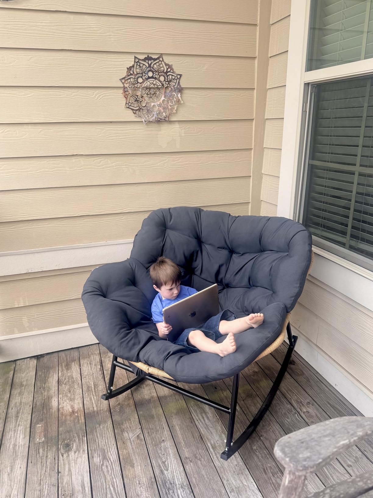 FINCATI Outdoor Indoor Papasan Rocking Chair, Oversized Rattan Lounge Chair customer photo 1