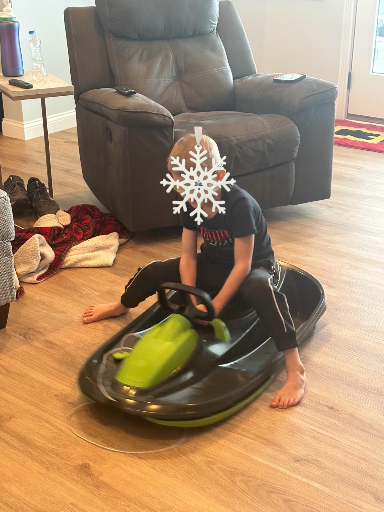 Snow Sled for Kids, Adults - Toboggan Sled, Easy Turning Steering Wheel, Anti-Slip Seat, Pull Up Brake, Durable Plastic Sled, Lightweight, Snow Sleds, Age 3+ 260 lbs customer photo 2