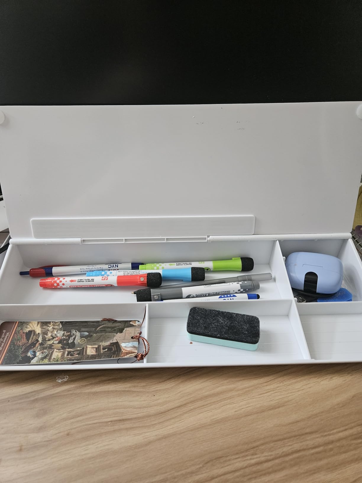 TSJ OFFICE Small Desktop Whiteboard -Glass Dry Erase Board Computer Keyboard Stand White Board Surface Pad with Drawer, Desk Organizers with Accessories for Office, Home, School Supplies - White customer photo 1