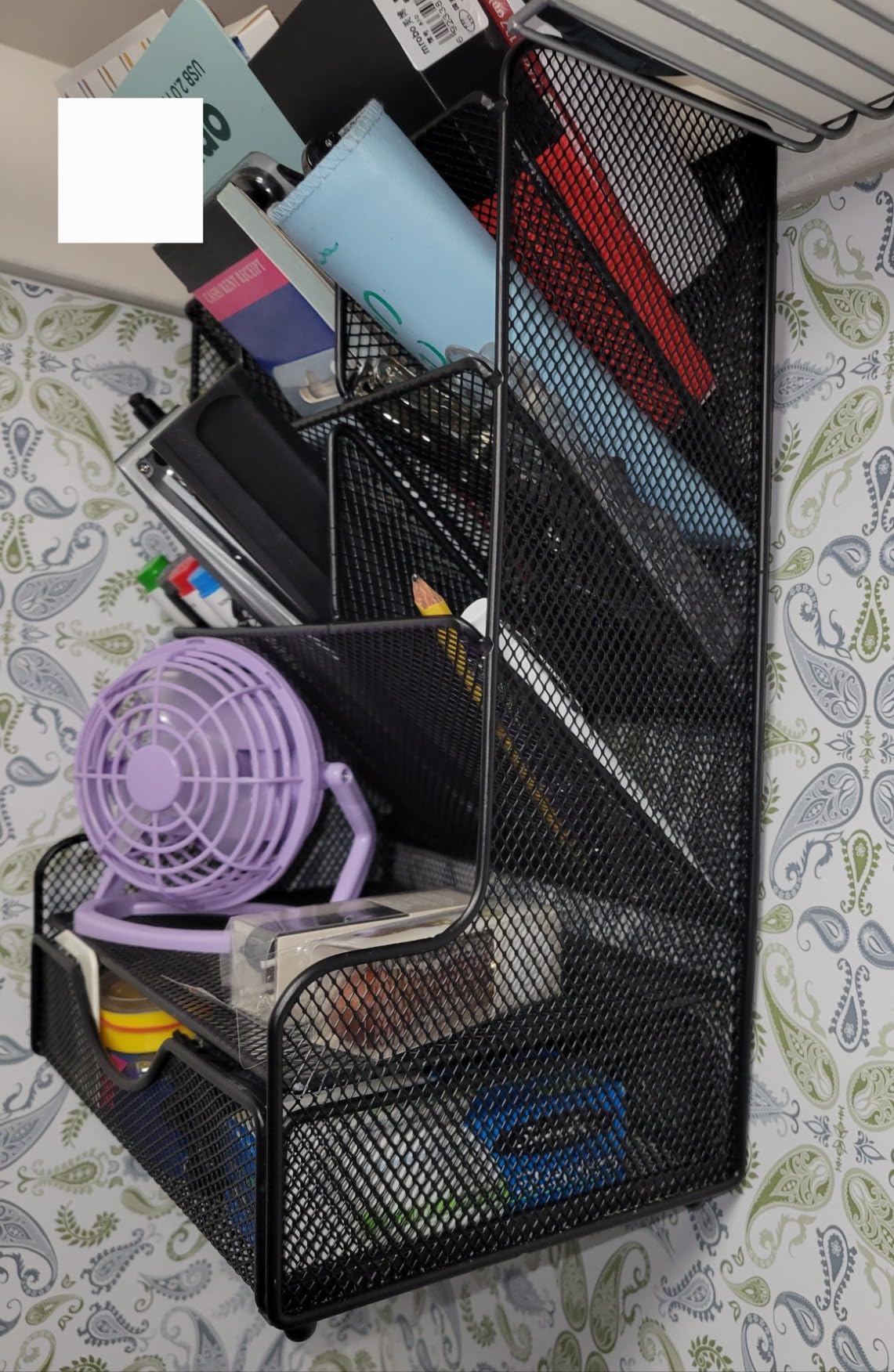 PAG-Mass Desk Organizer with Drawer Office Supplies and Accessories Storage Caddy Hanging Wall Shelf Metal Mesh Pencil Holder for Kids, 9 Compartments, Black customer photo 1