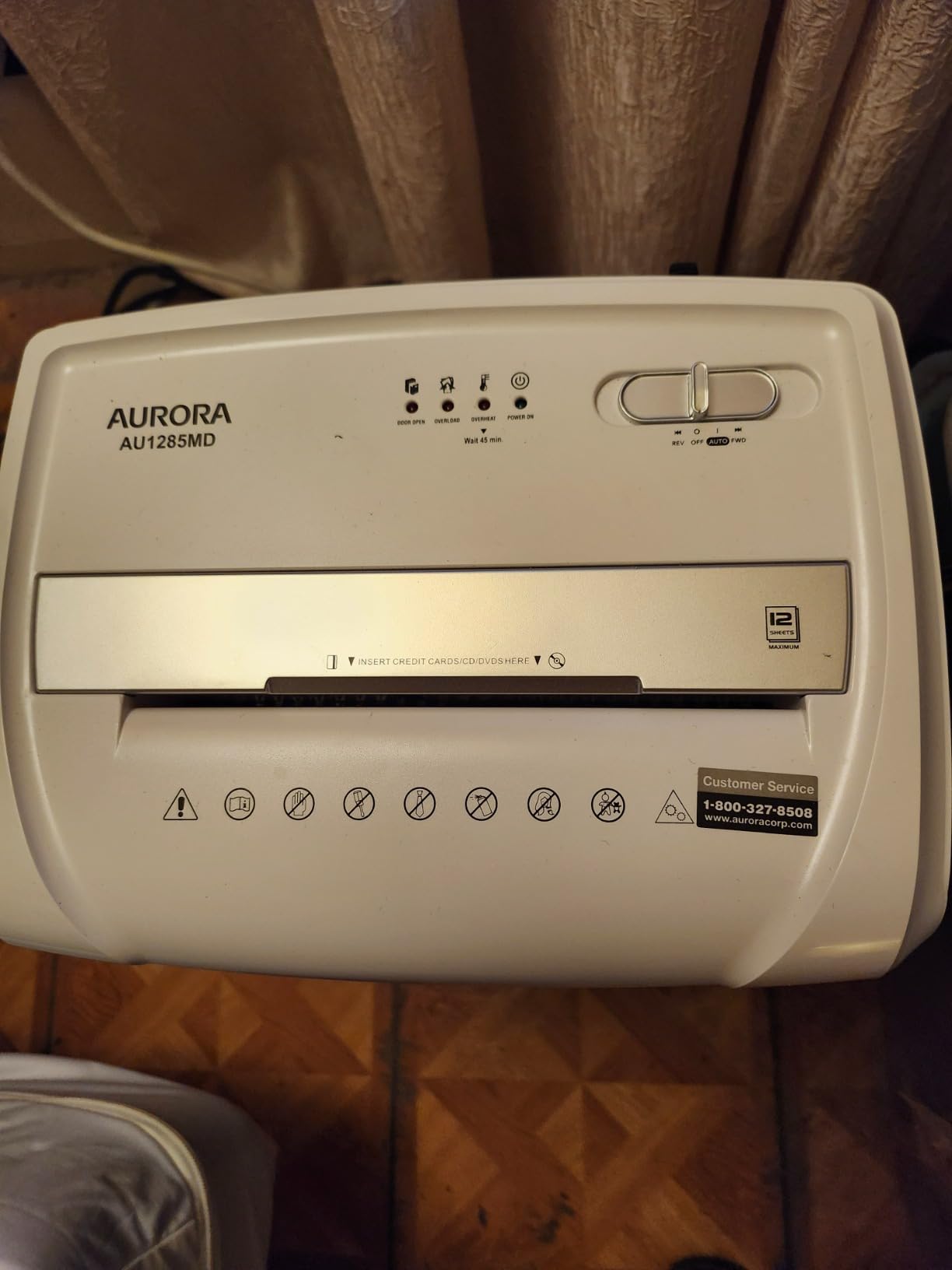 Aurora AU1285MD Compact Desktop-Style High Security 12-Sheet Micro-Cut Paper and CD/Credit Card/Junk Mail Pullout Basket Shredder, White/Black customer photo 1