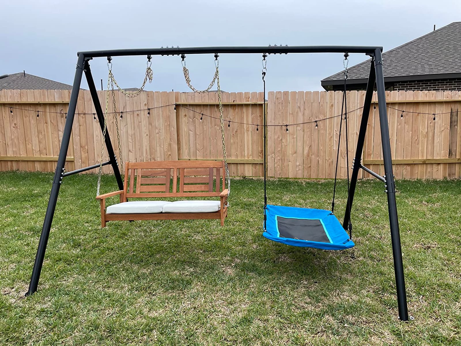 Hapfan 600lb Heavy Duty Swing Set for Outdoor Backyard with 3 Swings Black customer photo 1