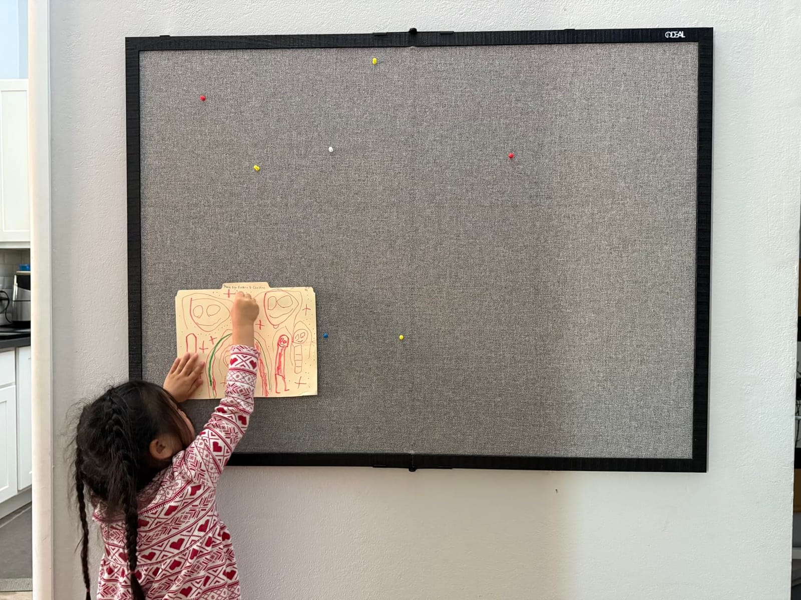 Bulletin Board 36 x 24 Inch, 100% Wood Framed Canvas Cork Board with Grey Fabric, Wall Mounted Notice Board for Home Office School customer photo 2