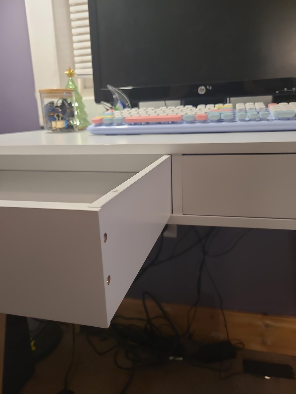 FOTOSOK White Writing Desk with 2 Drawers, Small Desk Makeup Vanity Table customer photo 1