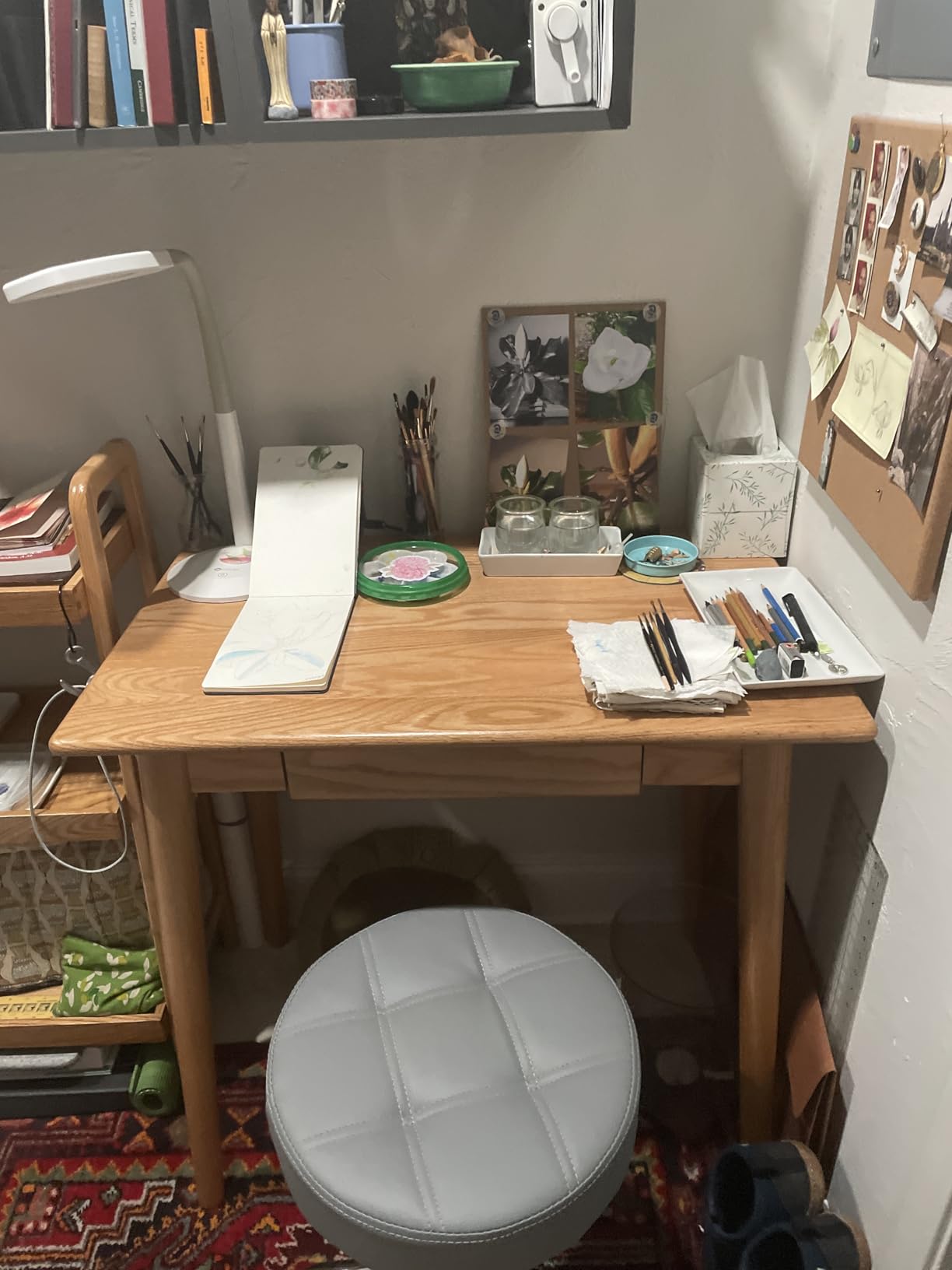 100% Solid Oak Wooden Desk Home Office Desk Mid Century Modern Writing Computer Desk with Drawer for Home Office 31