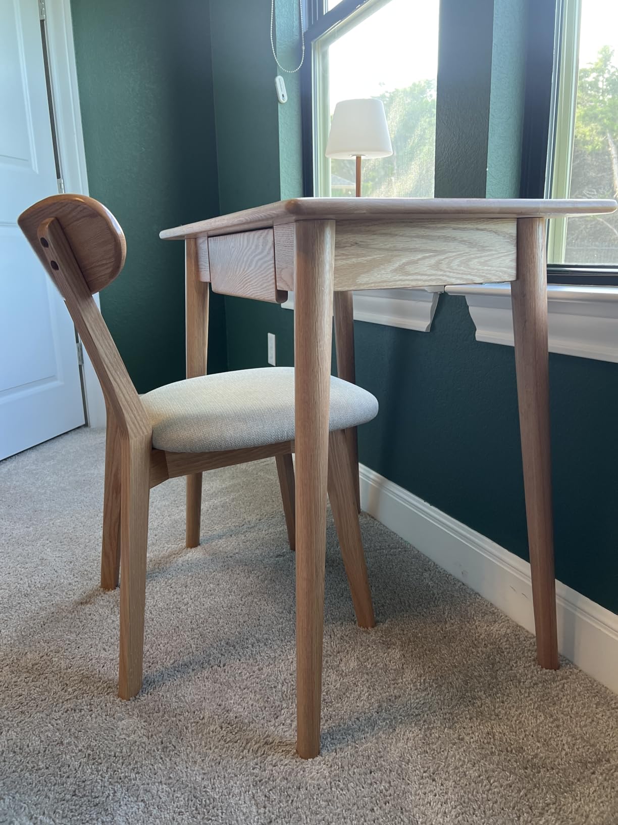 100% Solid Oak Wooden Desk Home Office Desk Mid Century Modern Writing Computer Desk with Drawer for Home Office 31