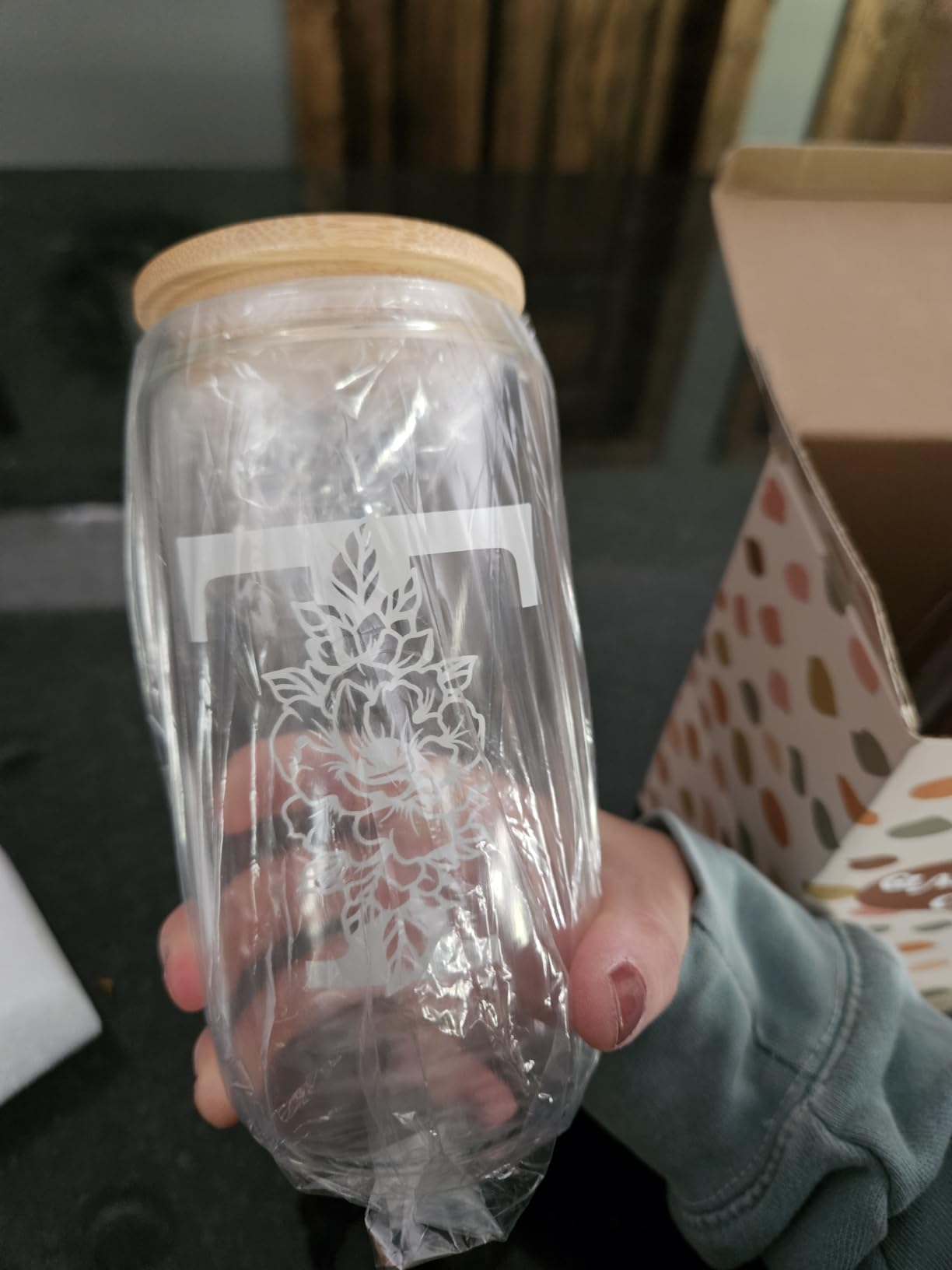 Coolife Initial Glass Cup, Monogrammed Gifts for Women, 16 oz Tumbler w/Lid customer photo 1