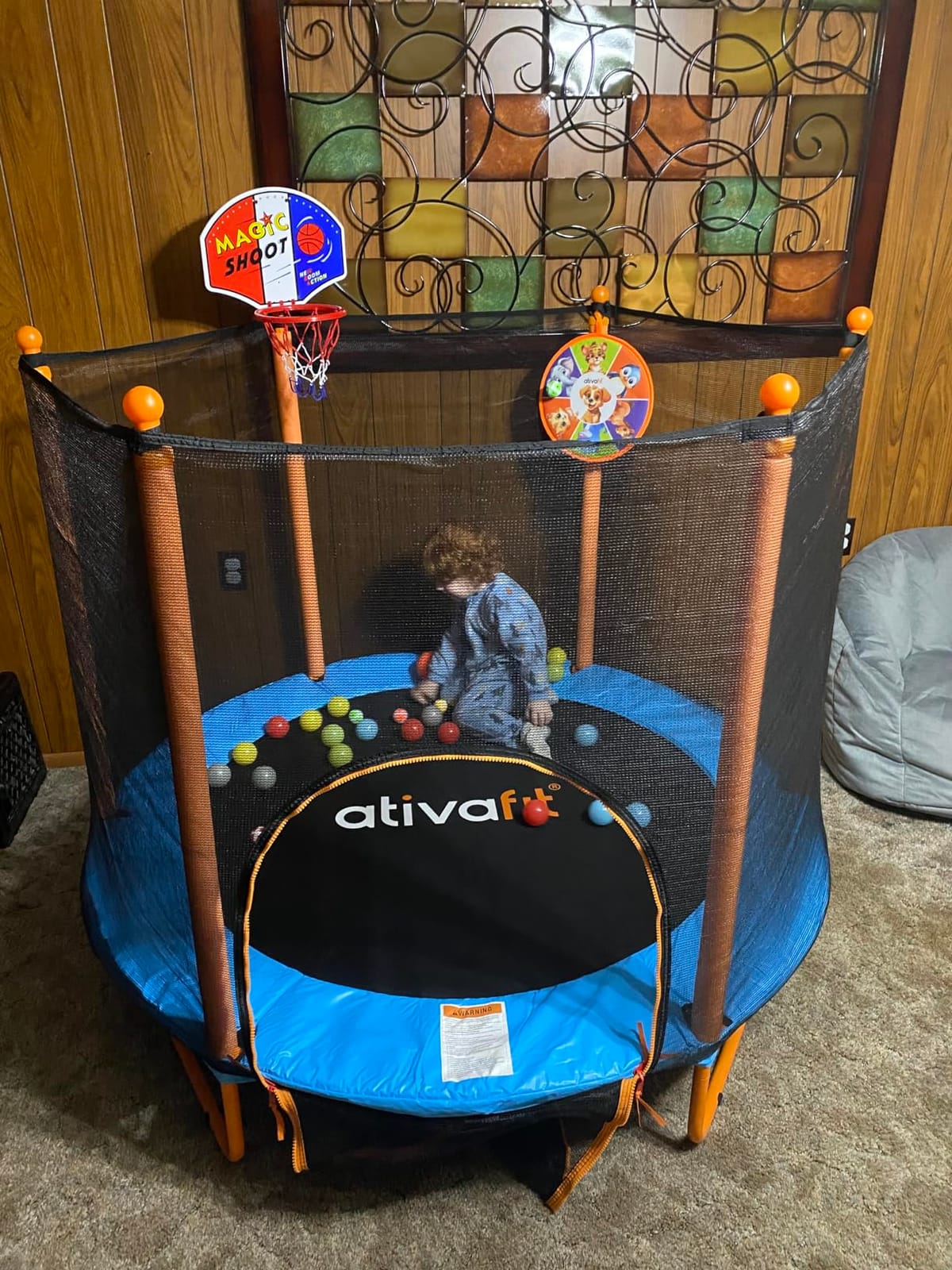 Ativafit 60'' Rebounder Trampoline Indoor Outdoor for Kids Ages 1-8, 5 FT Recreational Toddler Trampoline with Safety Enclosure Net Gifts with Basketball Hoop Dartboard Ocean Bal customer photo 2