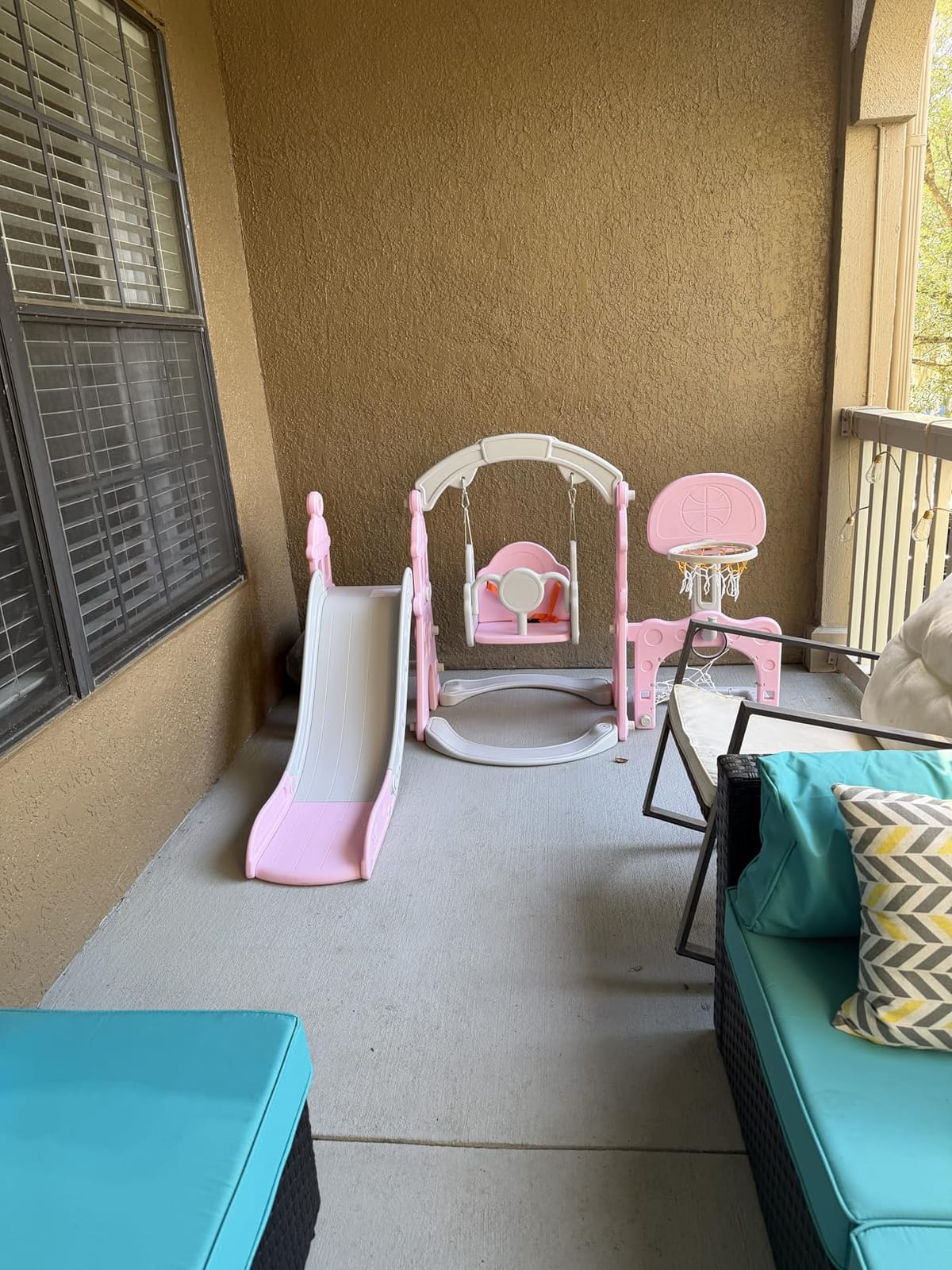 KORIMEFA 4-in-1 Toddler Slide and Swing Set, Indoor & Outdoor Playground customer photo 2