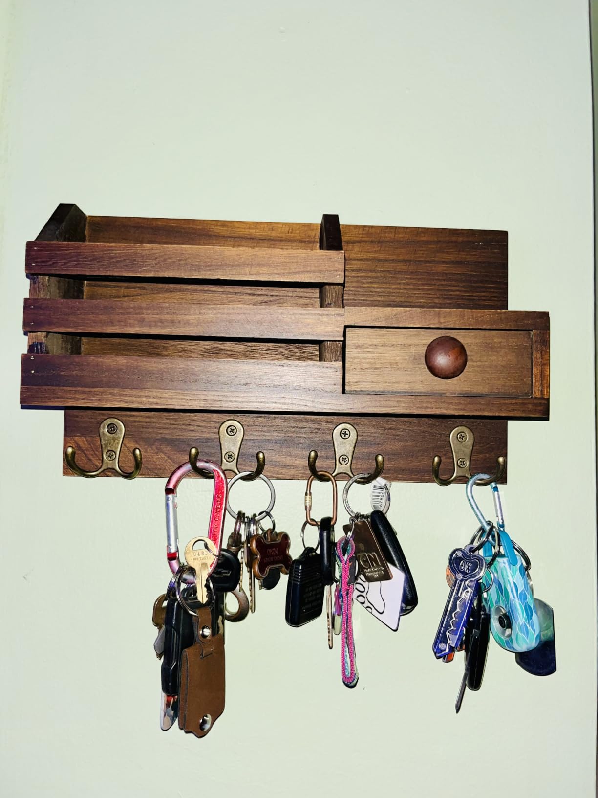 Key Holder Wall Mount, Wooden Key and Mail Organizer, Black customer photo 2