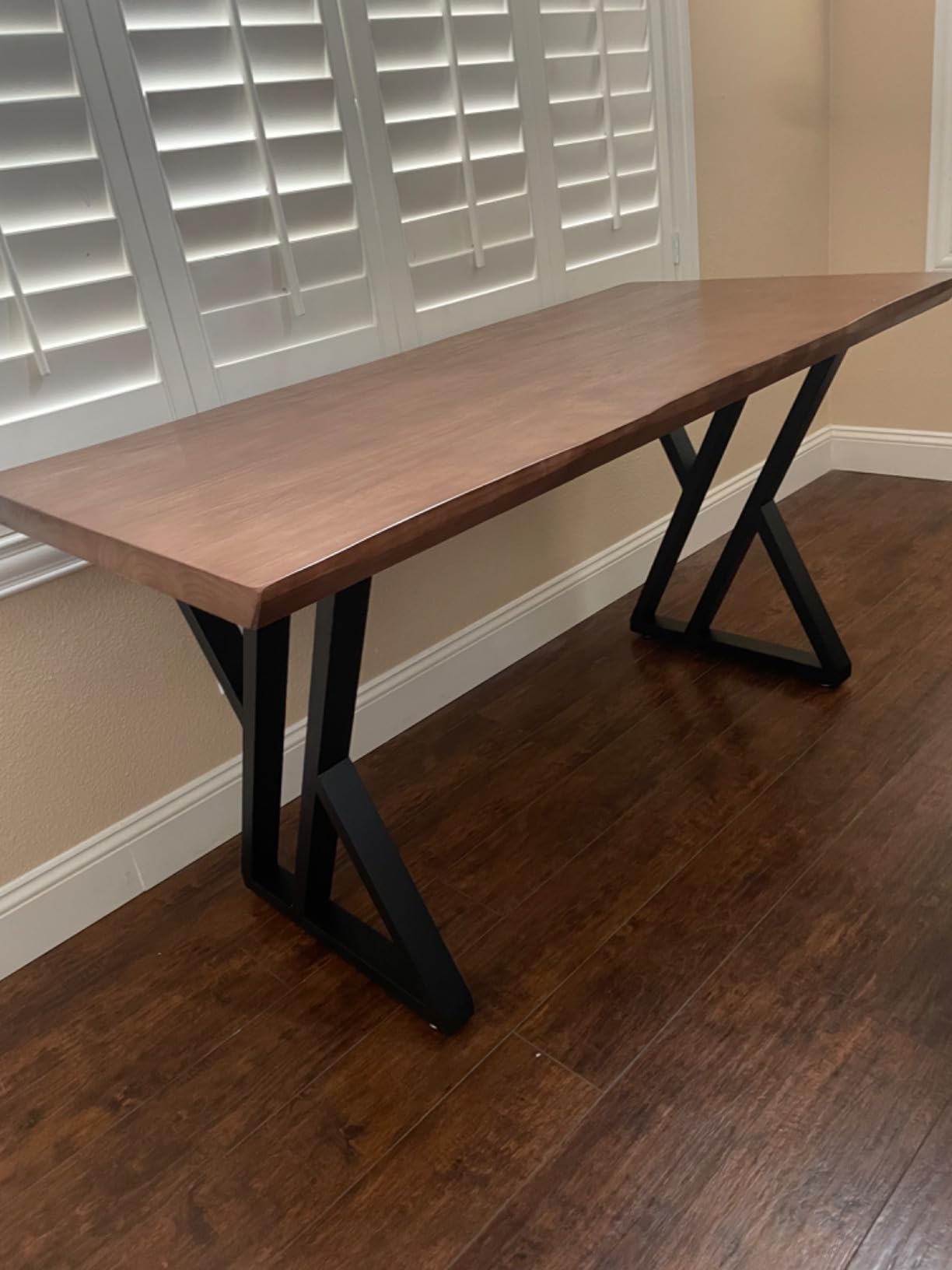 Solid Wood Desk 55 inches, Home Office Computer Desk Wooden Rustic Writing Desk Metal Modern Simple Design Executive Real Wood Desk(Rustic Brown) customer photo 2