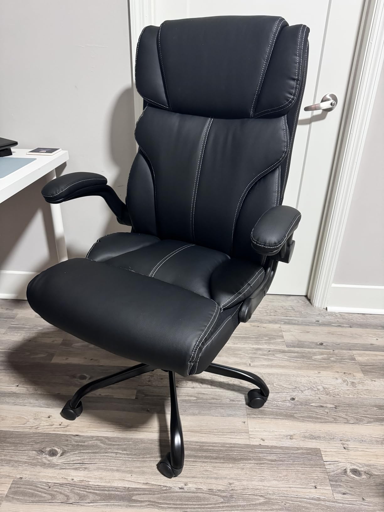 HeroSet Office Chair, Ergonomic Big and Tall Computer Desk Chairs, Executive Breathable Leather Chair with Adjustable Flip-up Armrests, Lumbar Support Swivel PC Chair with Rocking Function,Matte Black customer photo 1