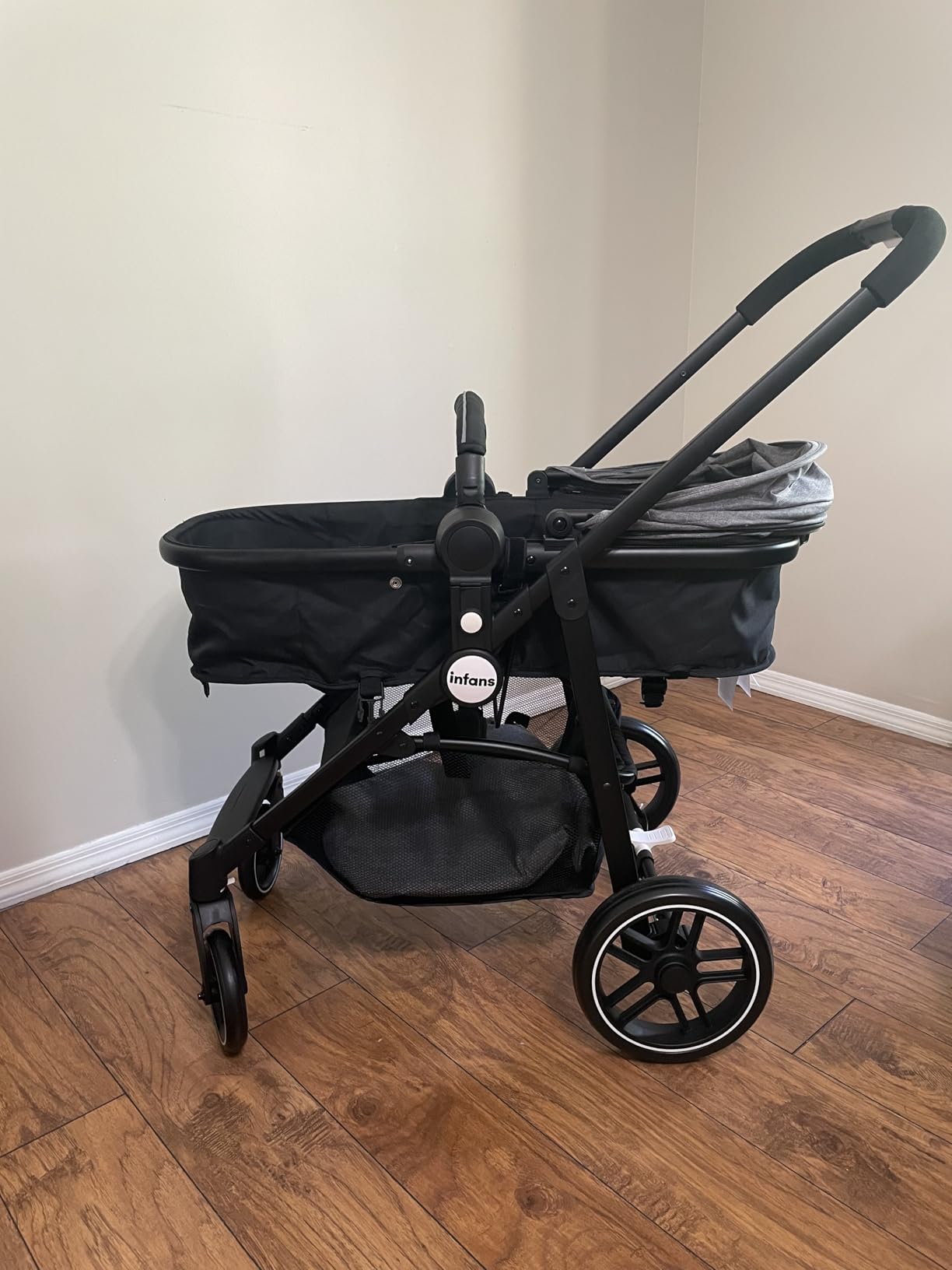 INFANS 2 in 1 Baby Stroller, High Landscape Infant Stroller & Reversible Bassinet Pram, Foldable Pushchair with Adjustable Canopy, Cup Holder, Storage Basket, Suspension Wheels (Green) customer photo 2