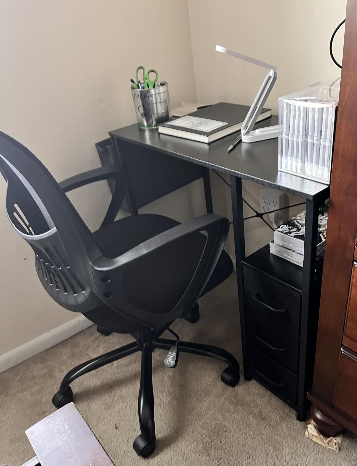 AODK 32 Inch Small Computer Desk with Fabric Drawers, Vintage customer photo 2