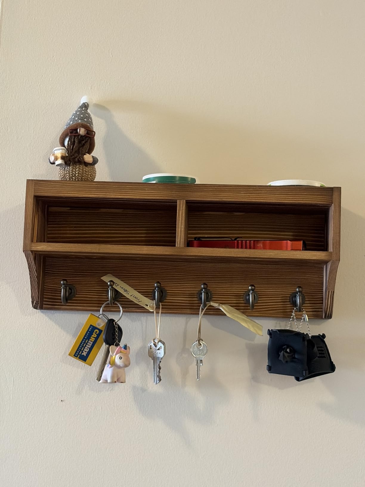 Key Holder Wall Mount with Mail Organizer, 6 Hooks & Shelf, Brown customer photo 2