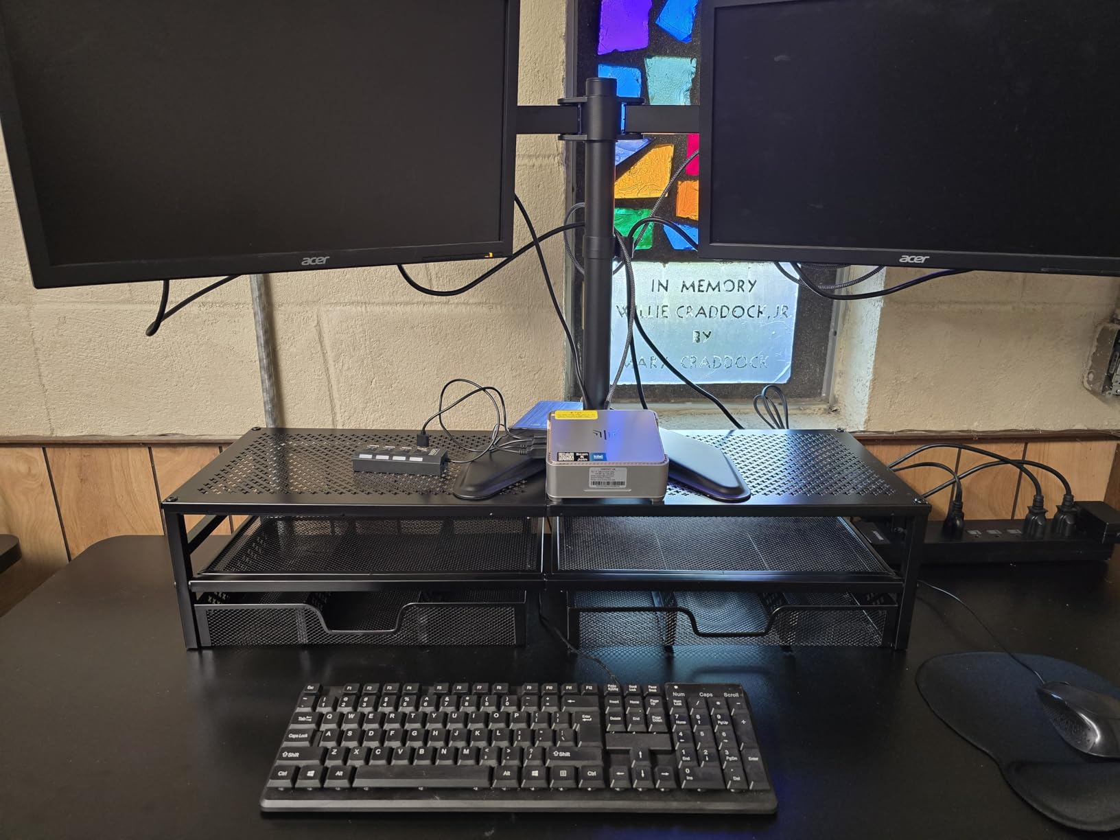 Simple Trending 2-Tier Metal Dual Monitor Stand with USB & 2 Drawers, Black customer photo 2